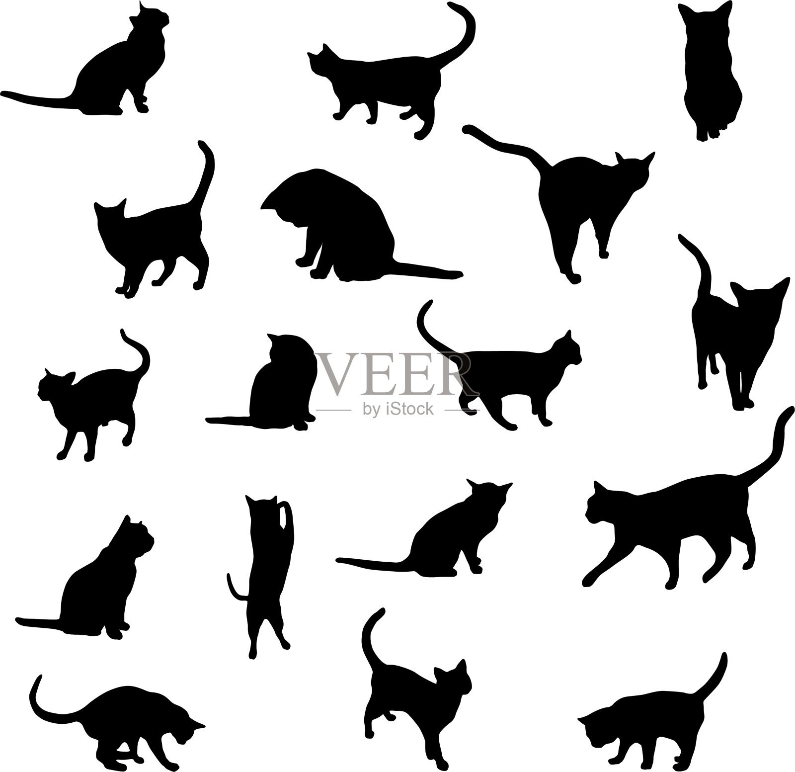 猫剪影黑色在白色的背景设置向量插画图片素材