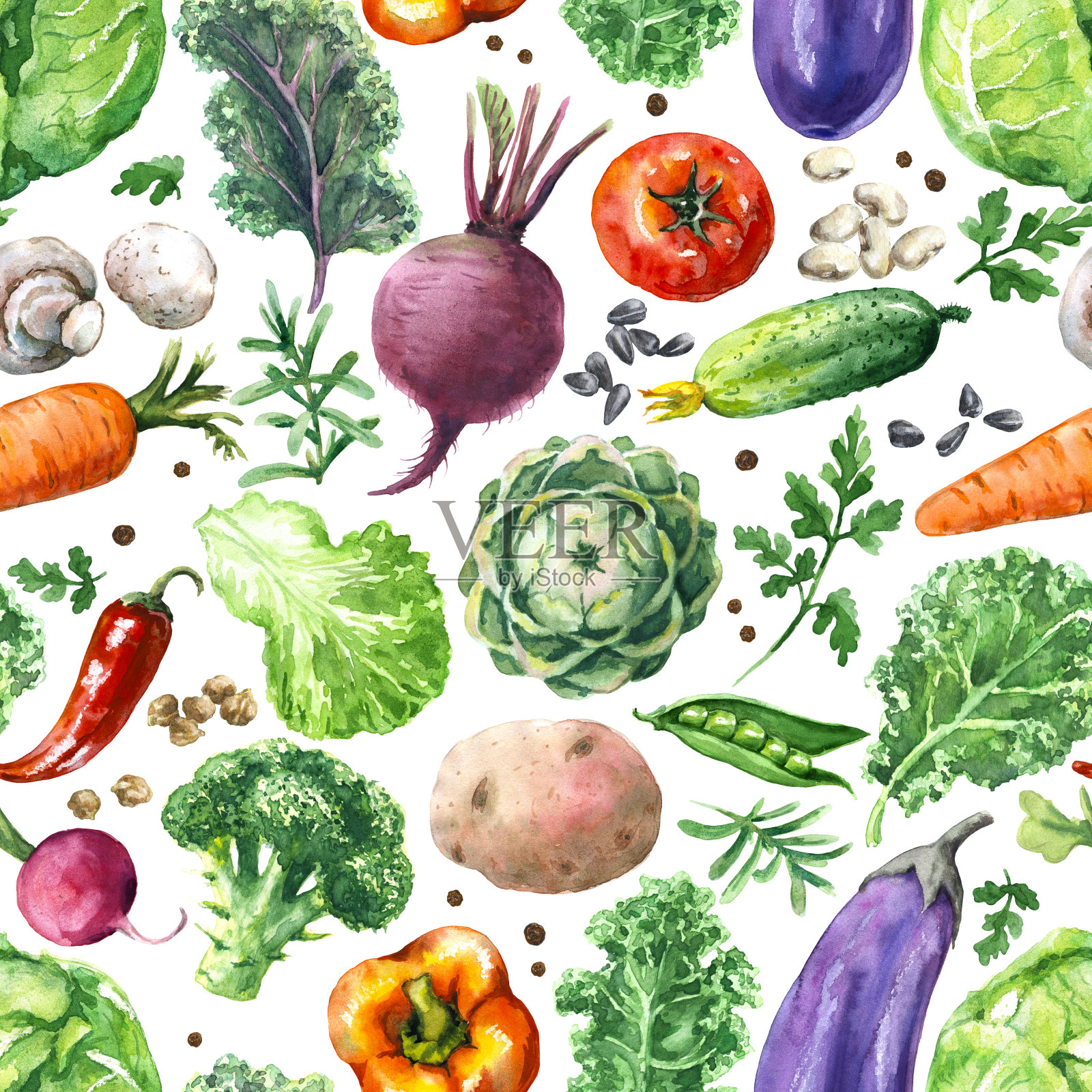 水彩蔬菜无缝图案插画图片素材