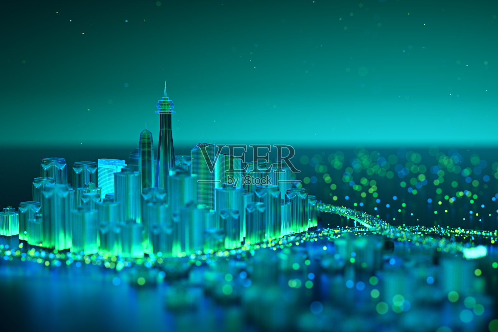 物联网。未来科技背景，网络游戏城市。三维渲染照片摄影图片