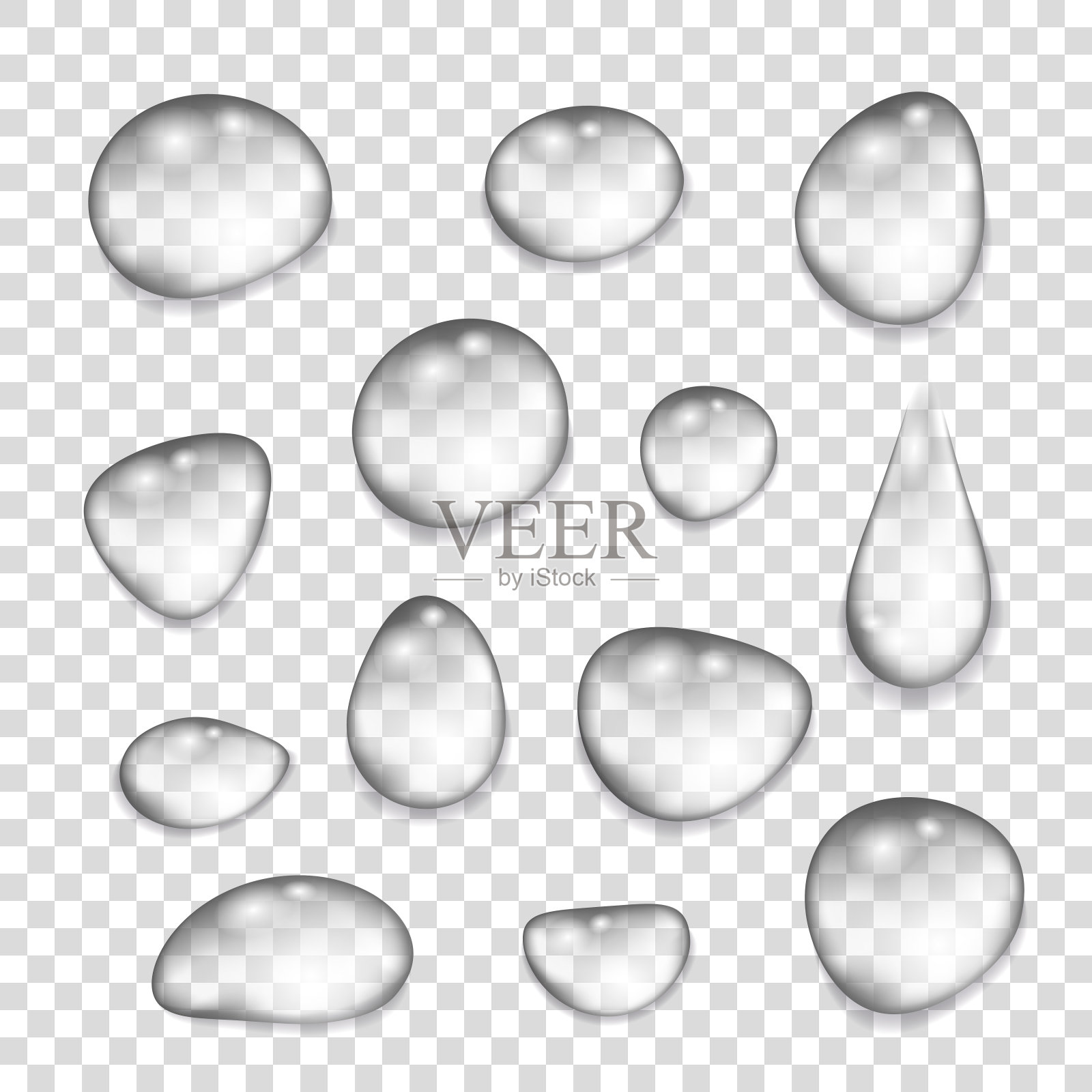 透明的灰色水滴。设计元素图片
