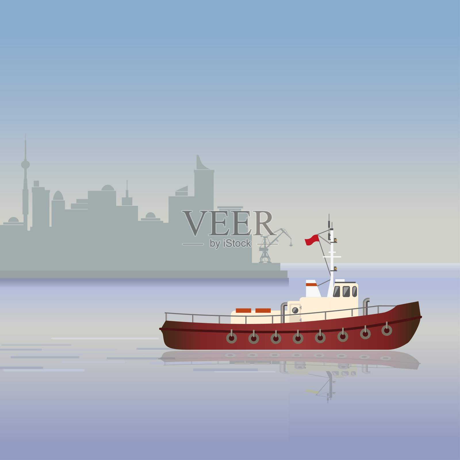 海景与一艘船插画图片素材