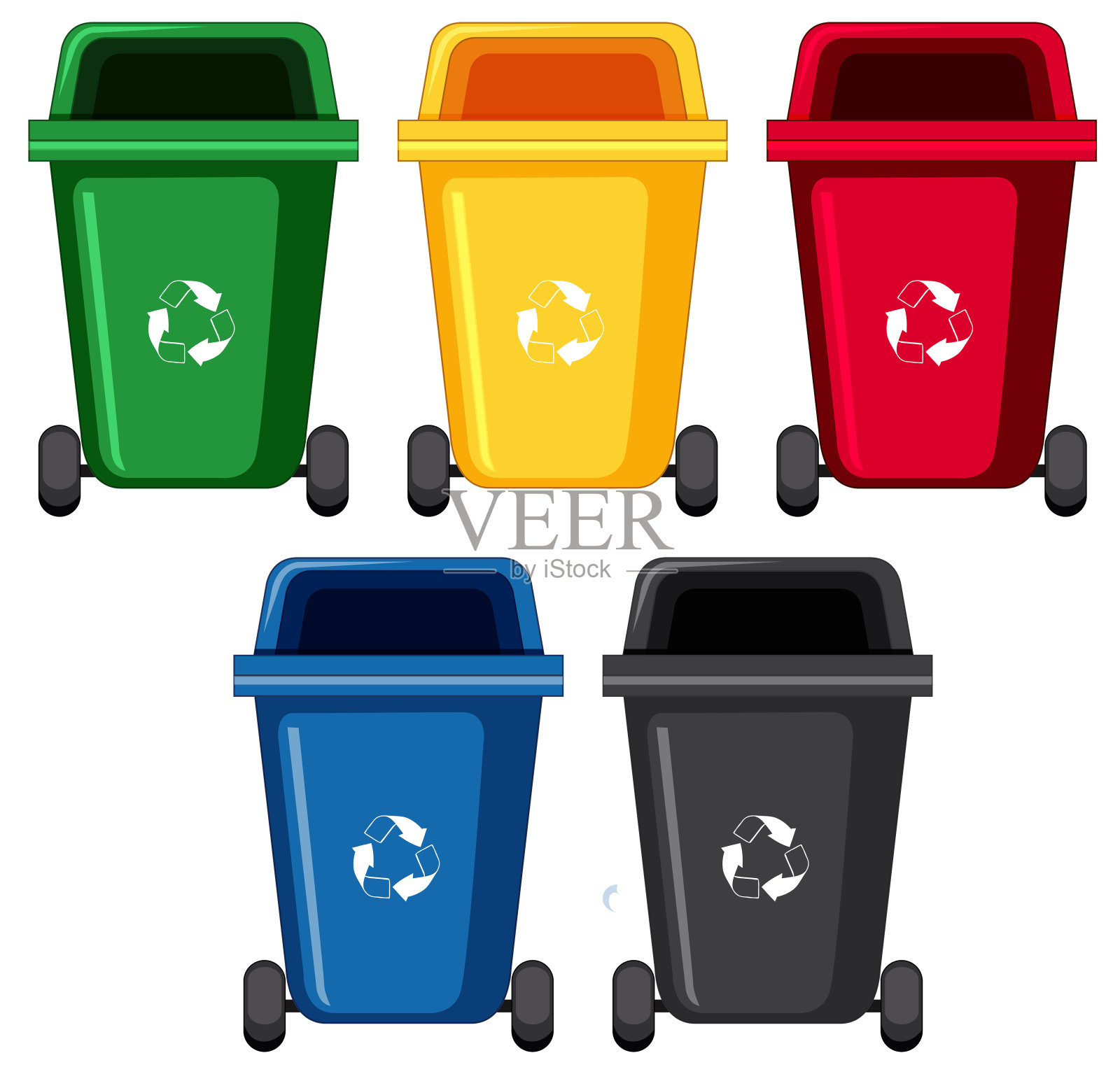 五种不同颜色的垃圾桶设计元素图片