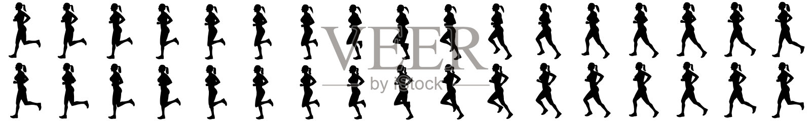 女孩跑步和慢跑的剪影插画图片素材