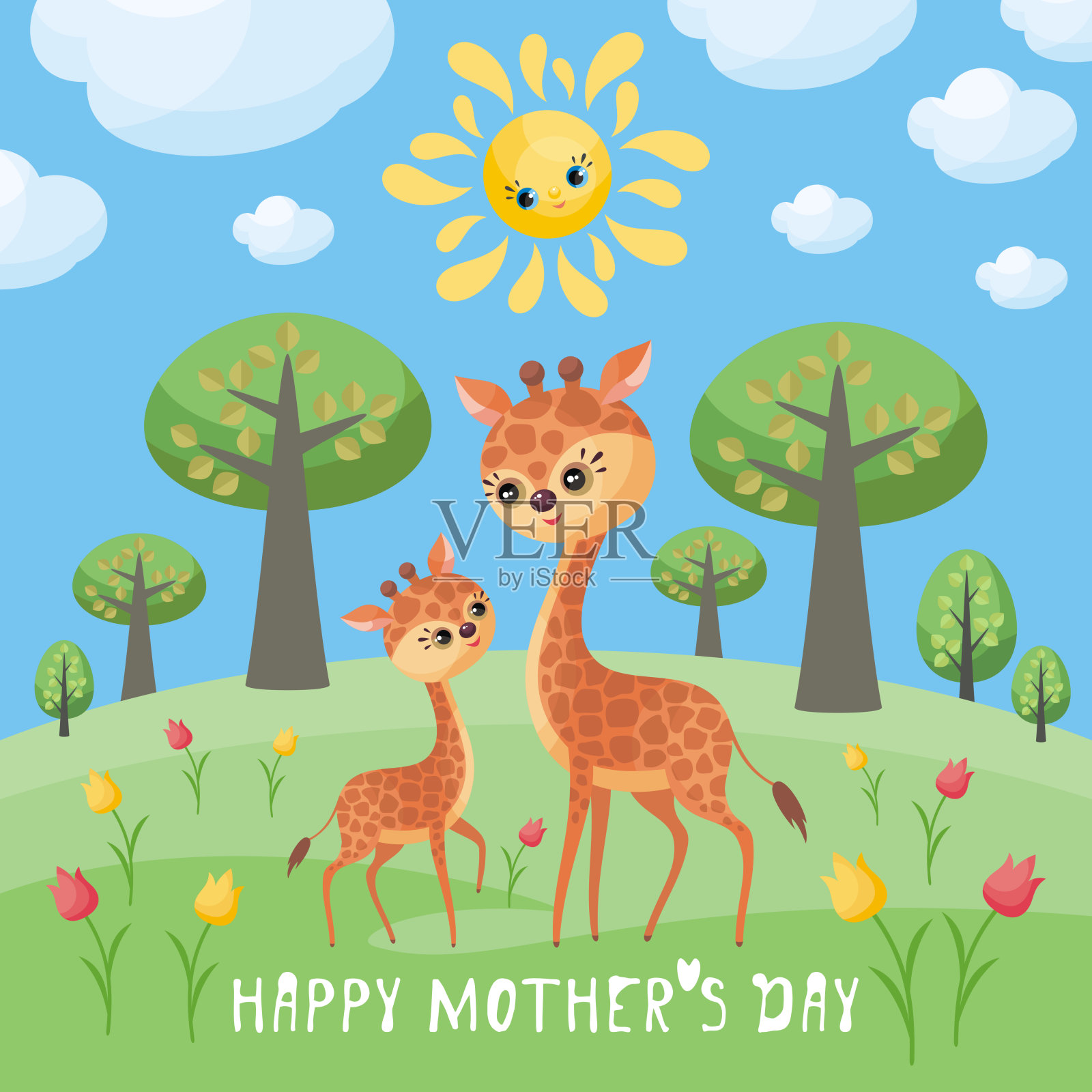 带长颈鹿的母亲节卡片插画图片素材