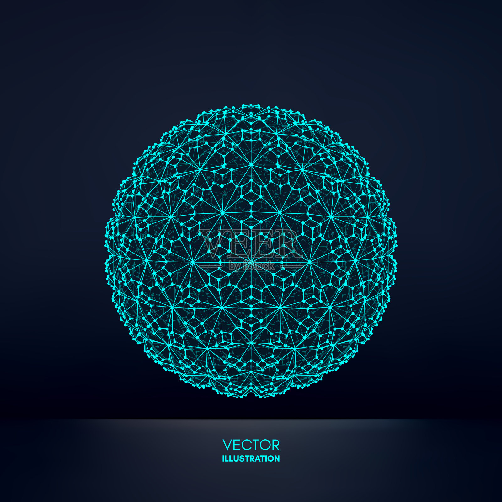 有连接线的球体。全球数字连接。线框图说明。抽象三维网格设计。技术风格。插画图片素材