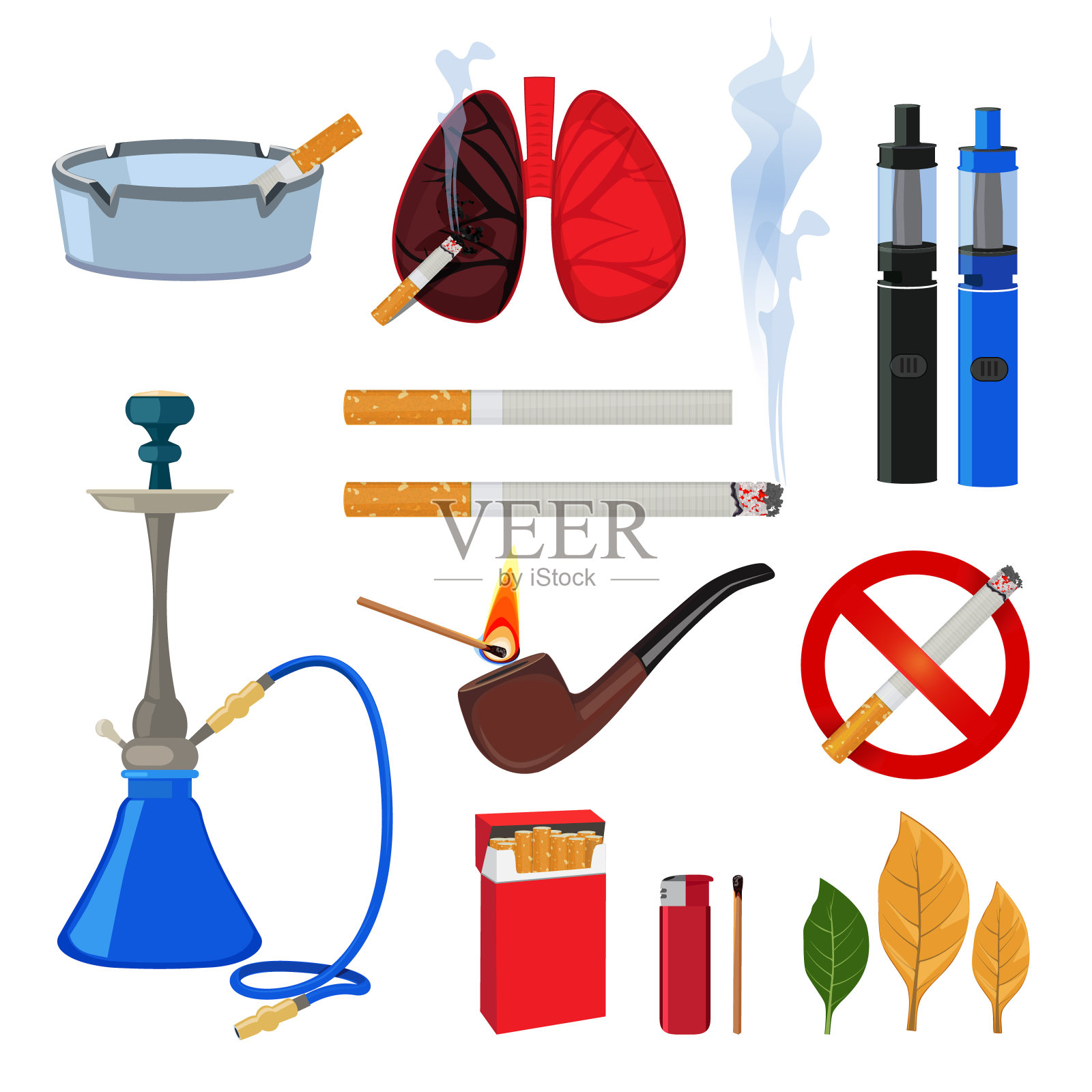 烟草、卷烟及各种配件供吸烟者使用插画图片素材
