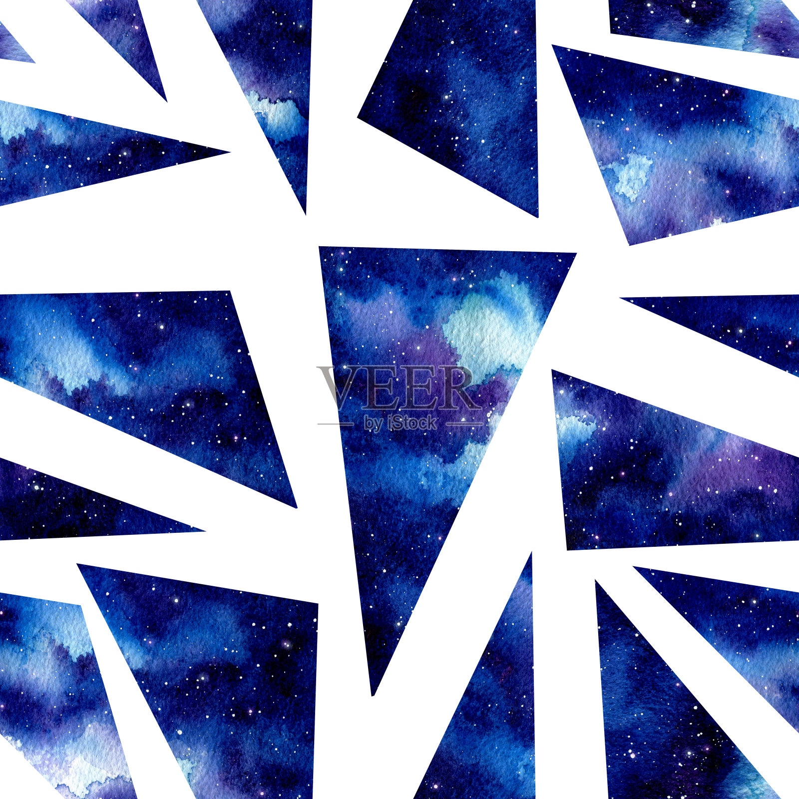 无缝模式的水彩天空和星星在三角形插画图片素材