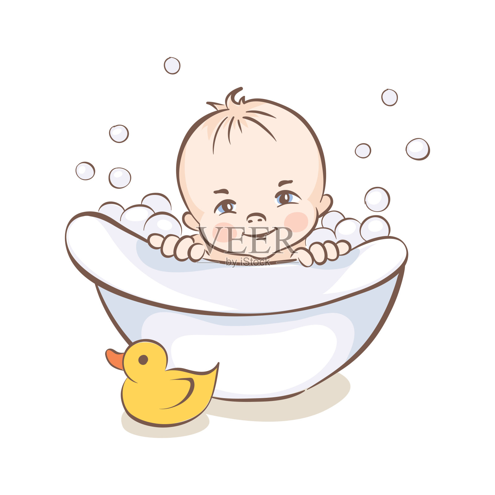 婴儿在浴缸里洗澡插画图片素材