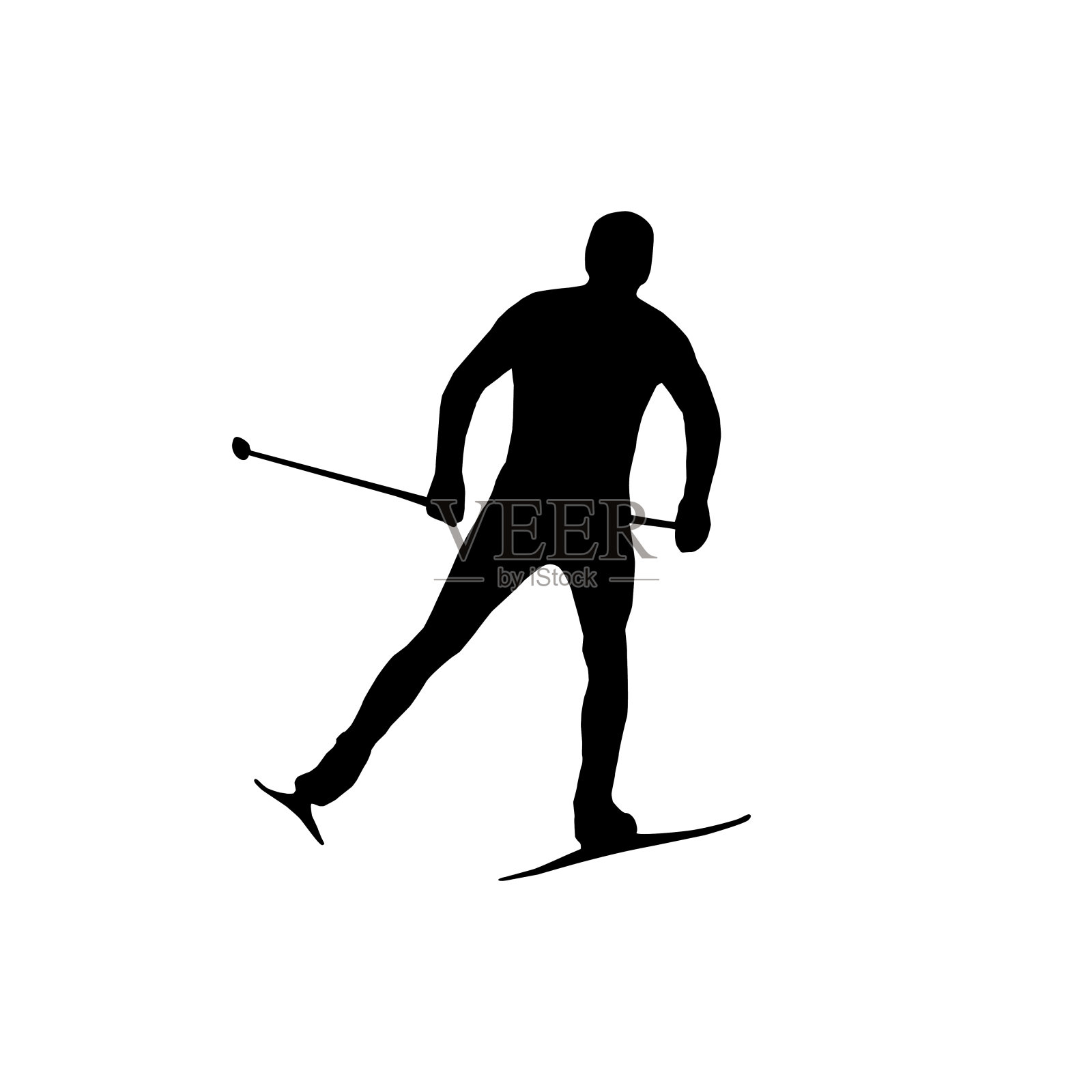 剪影滑雪运动员孤立在白色背景黑色图标设计元素图片