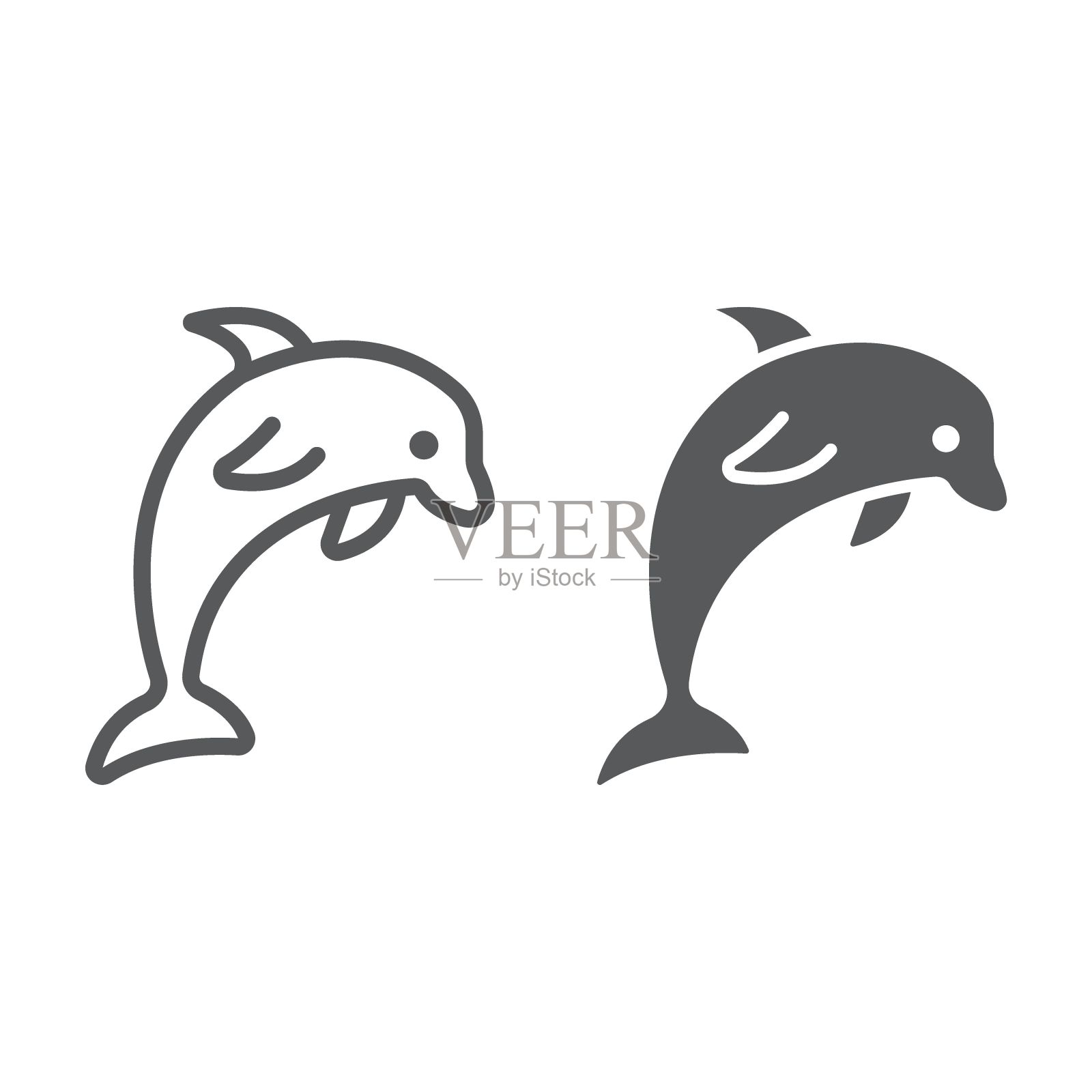 海豚线和字形图标，动物和水下，水生符号矢量图形，白色背景上的线性图案，eps 10。设计元素图片
