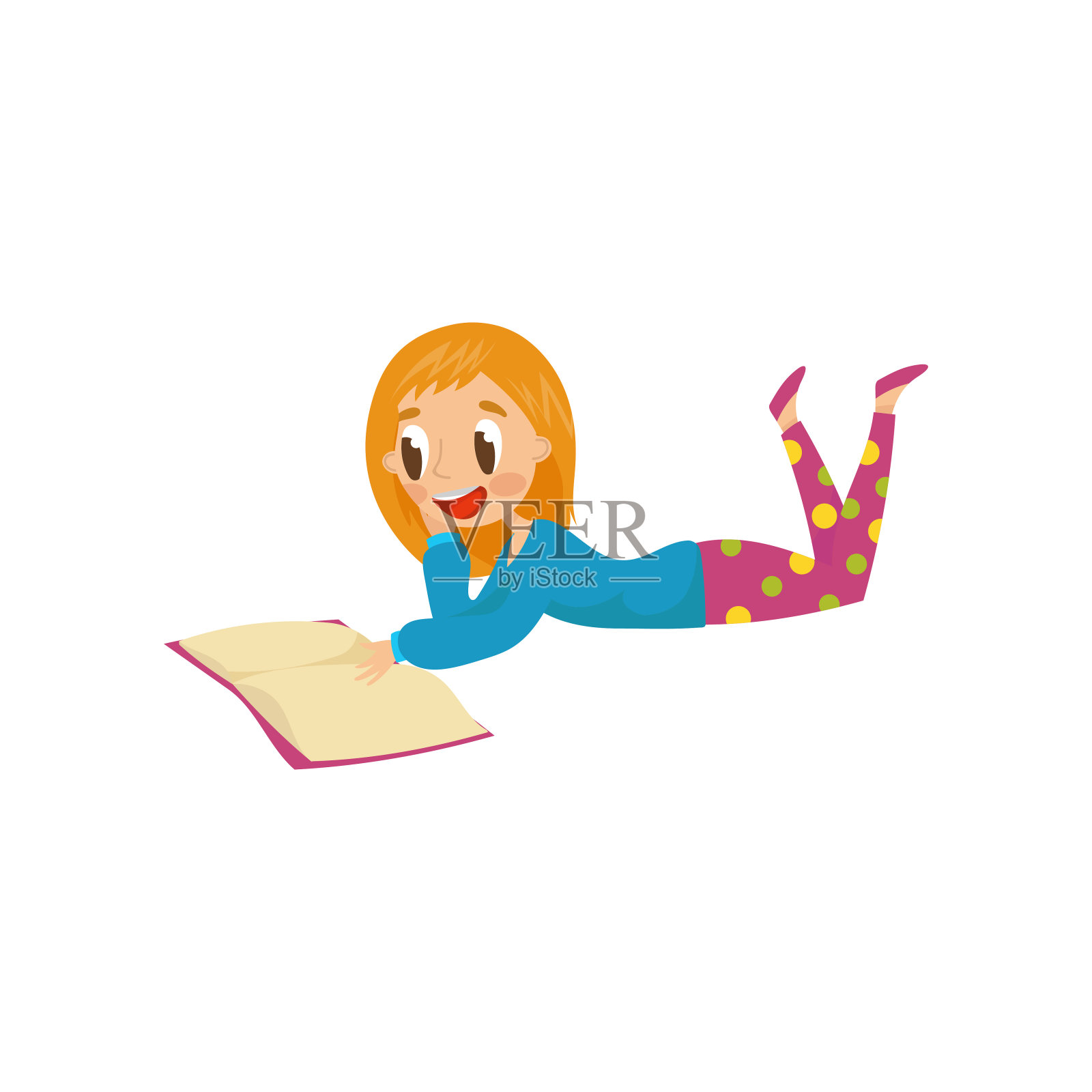 年轻女子躺在地板上，阅读一本书概念矢量插图在一个白色的背景插画图片素材