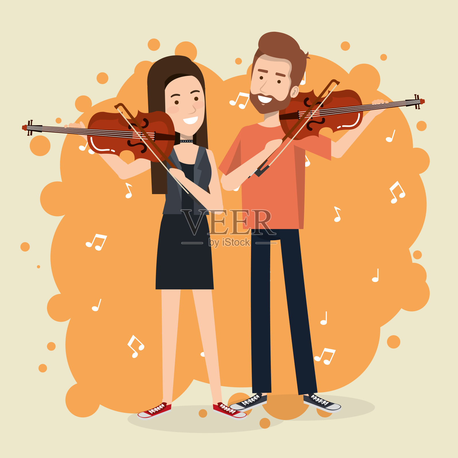 音乐节现场一对夫妇演奏小提琴插画图片素材