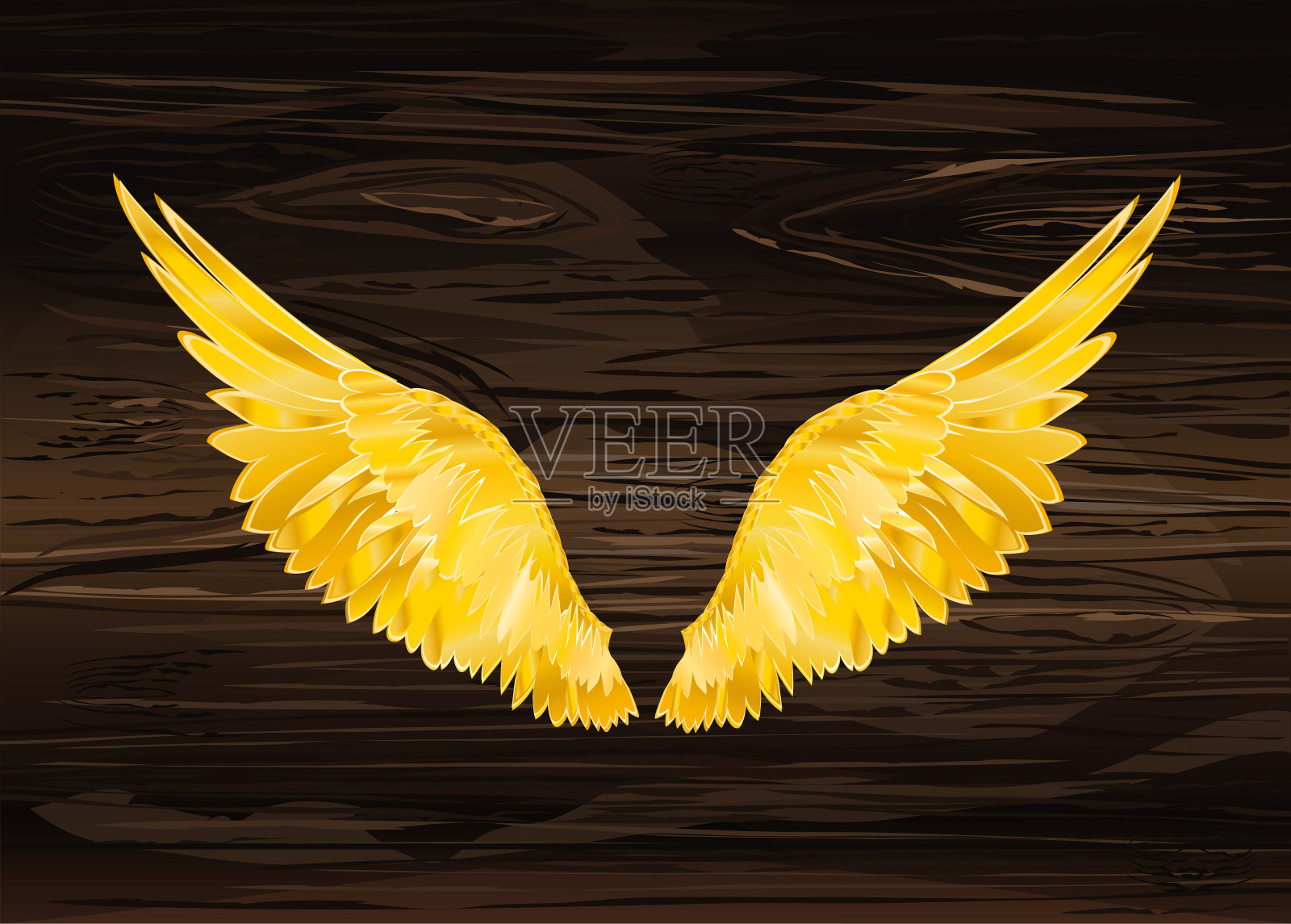 翅膀。矢量插图上的木制背景。金色的颜色插画图片素材