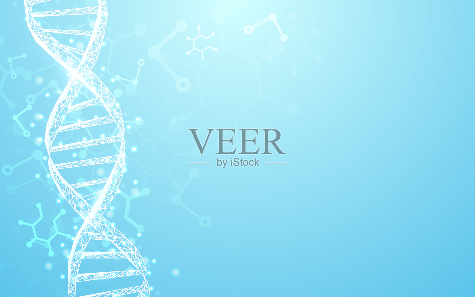 线框DNA分子结构网格在柔和的蓝色背景。科学技术概念插画图片素材