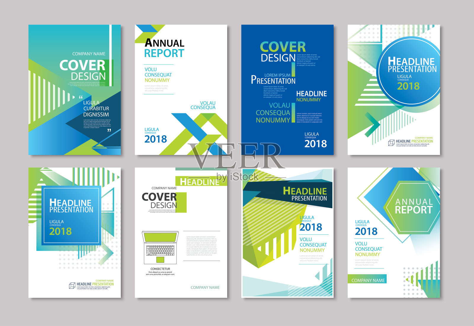 一套蓝色封面小册子，传单，年度报告，设计布局模板。用于商业杂志，展示，组合，海报，企业背景。设计模板素材