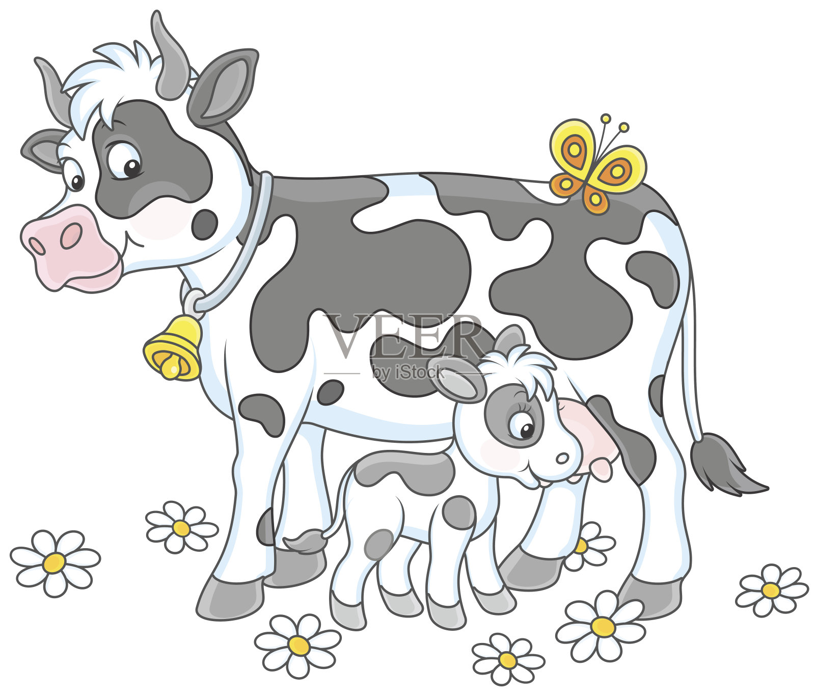 斑点母牛在喂她的小牛设计元素图片
