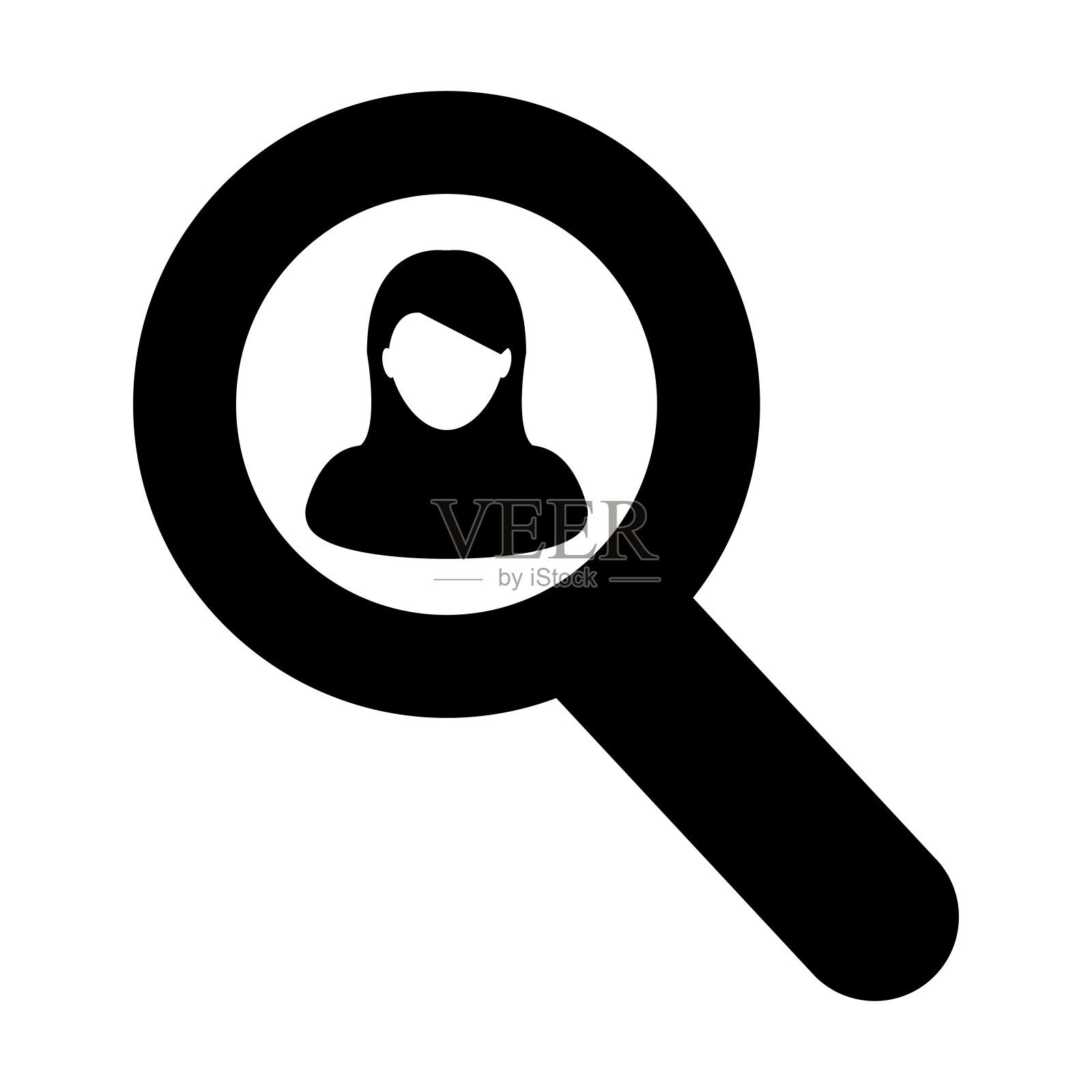 Search Icon - Person Vector Symbol for Female User Profile Avatar With Magnifying Glass for find in字形象形图插图设计元素图片