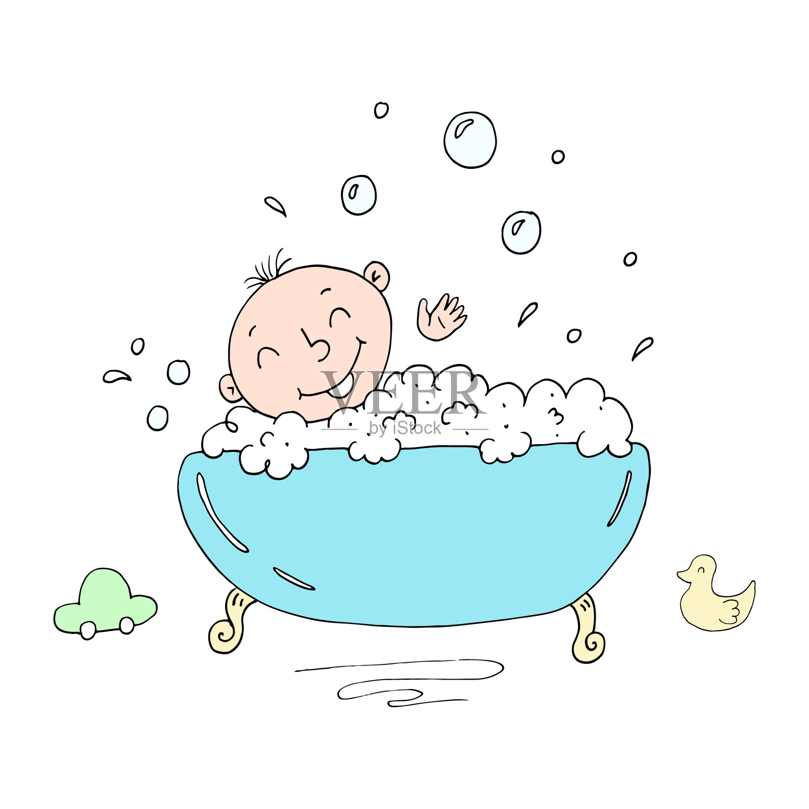 宝宝在浴缸里插画图片素材