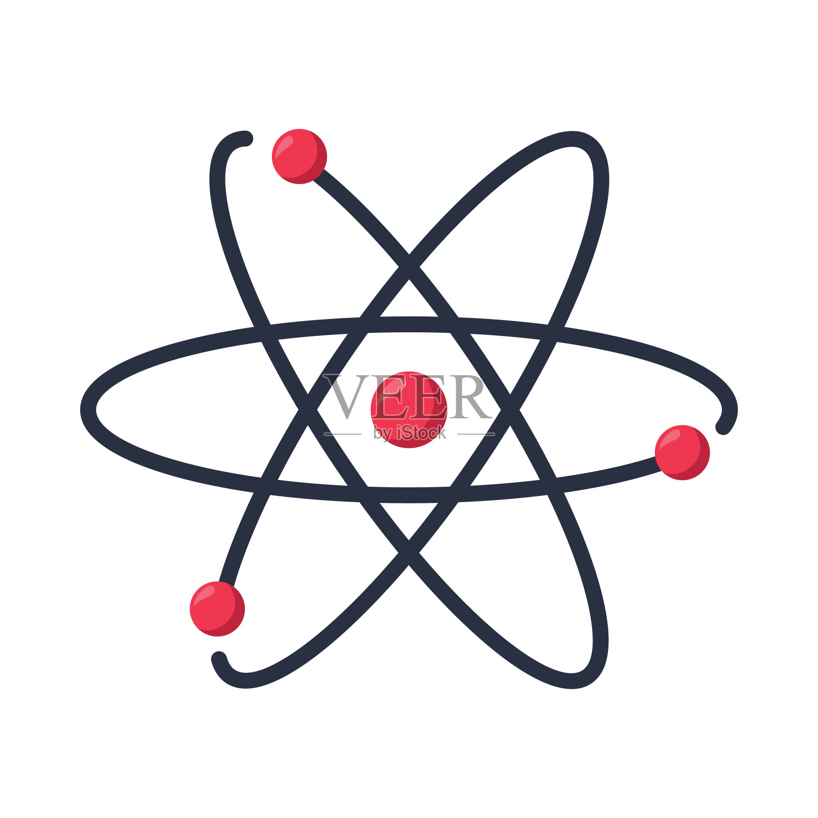 原子图标矢量符号。化学和科学研究。原子核的结构。围绕着伽马波和质子插画图片素材