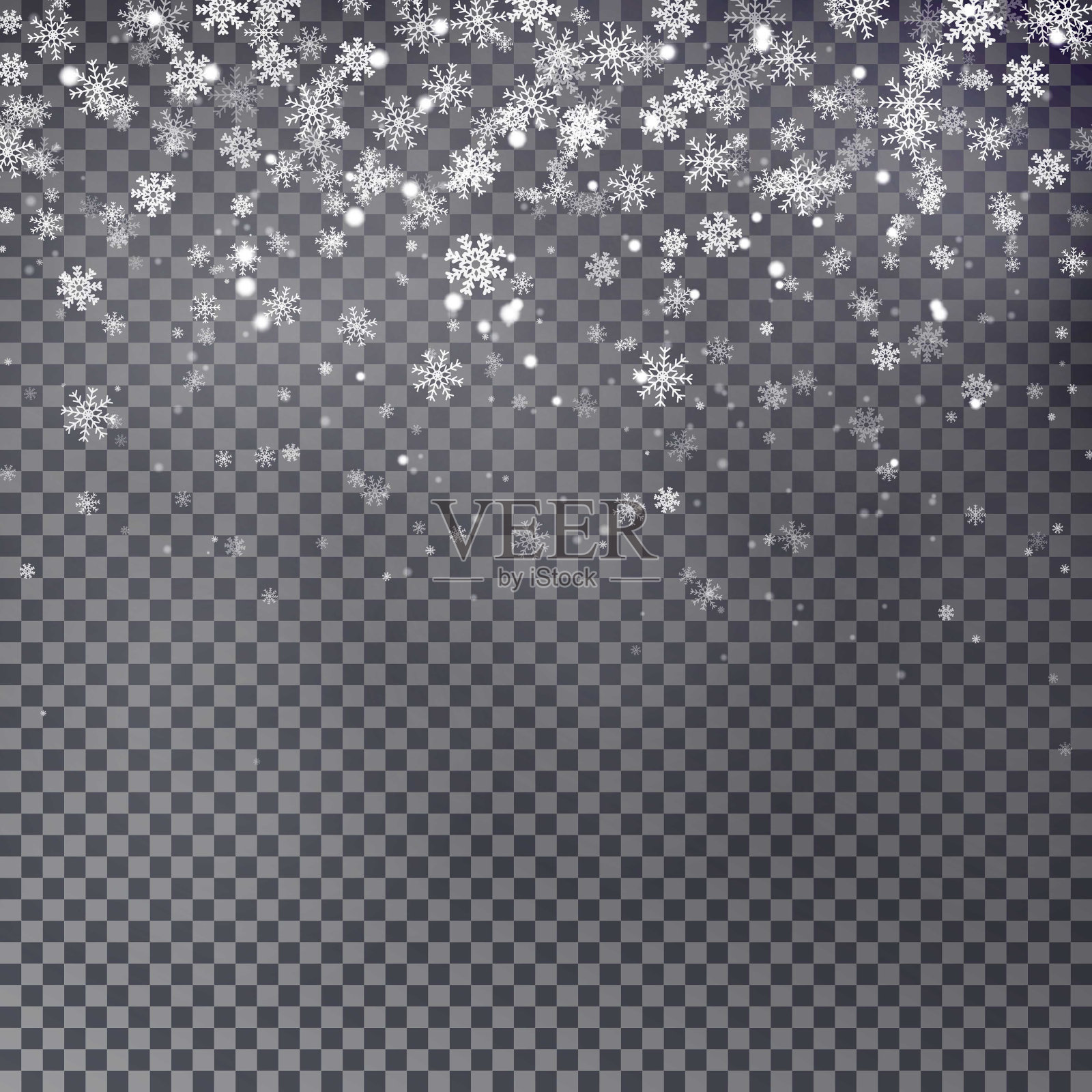 飘落的圣诞节透明美丽的雪孤立在透明的背景。雪花,降雪。雪花向量。矢量插图。时尚装饰为您的设计。插画图片素材