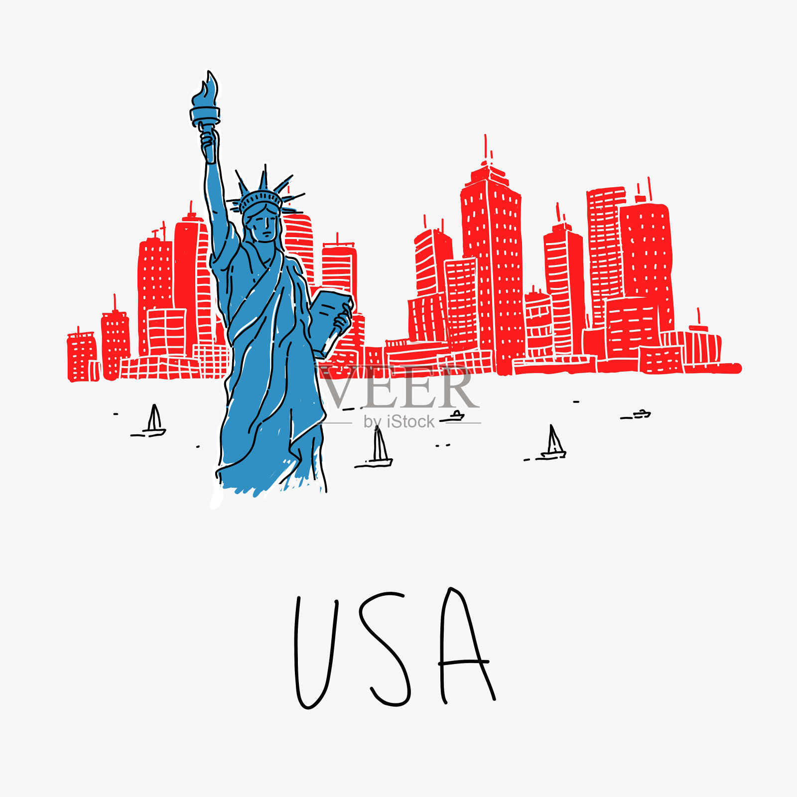 象征美国的自由女神像插画图片素材