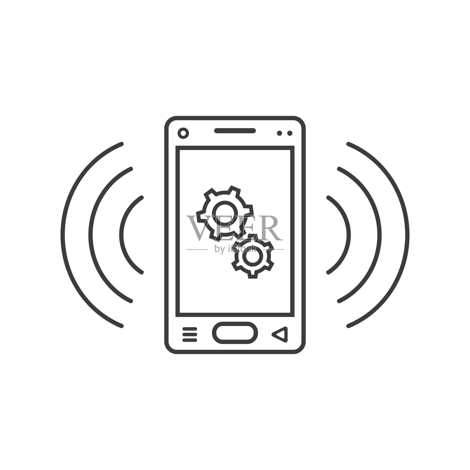 线性铃声智能手机图标与齿轮标志插画图片素材