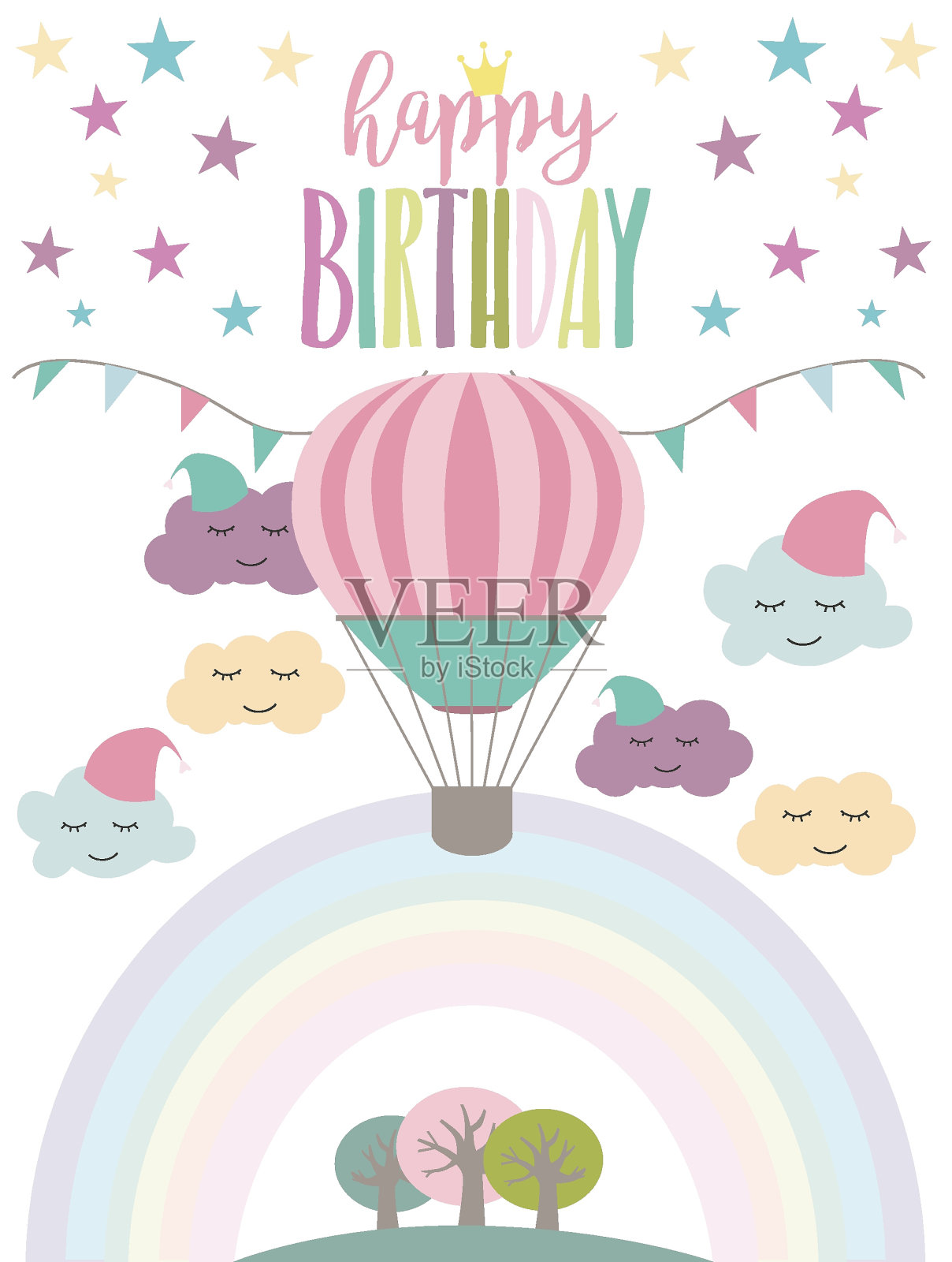 有独角兽和彩虹的魔法派对卡。生日问候或邀请海报。插画图片素材