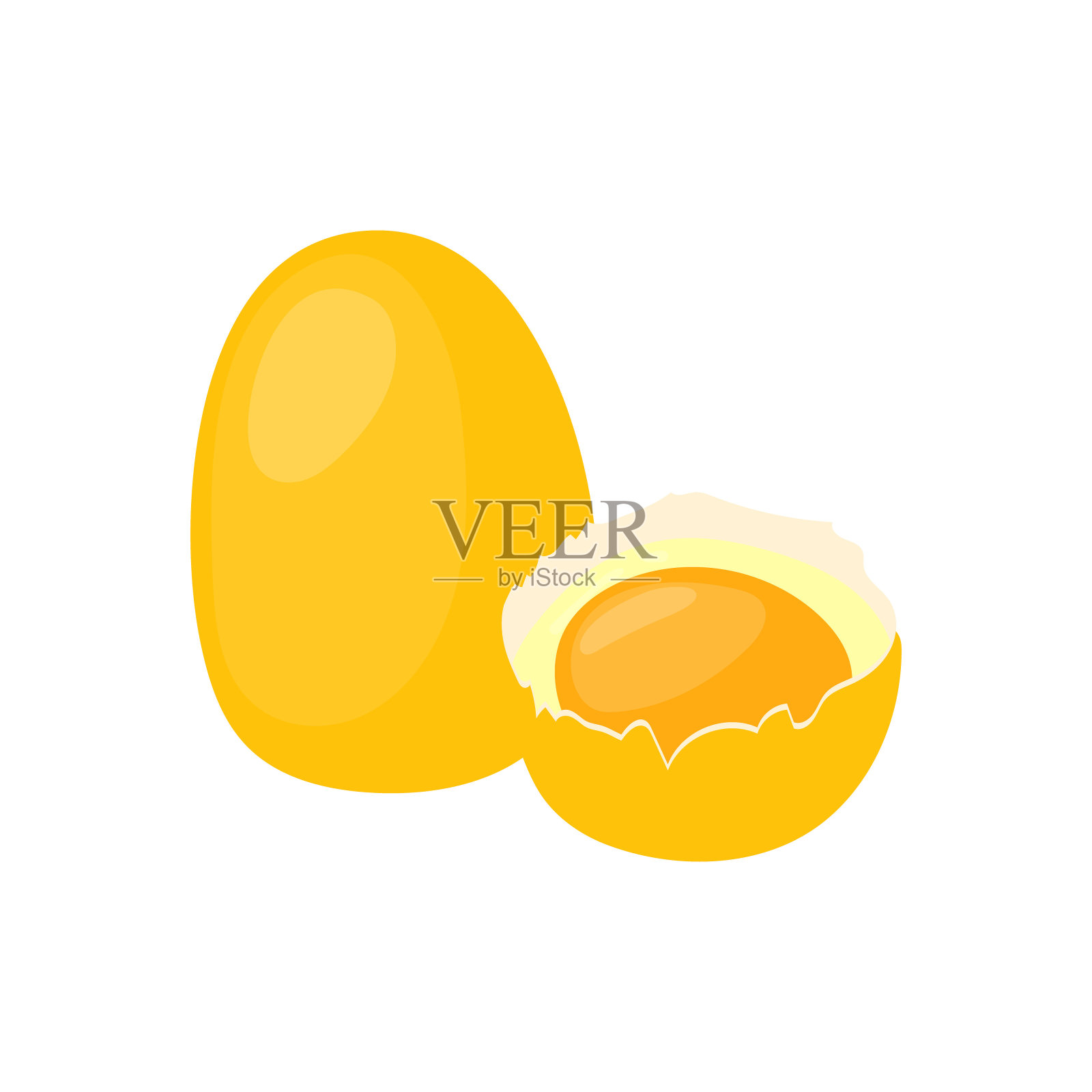 鸡蛋和破碎的半矢量图标。健康饮食卡通插图孤立在白色的背景。设计元素图片