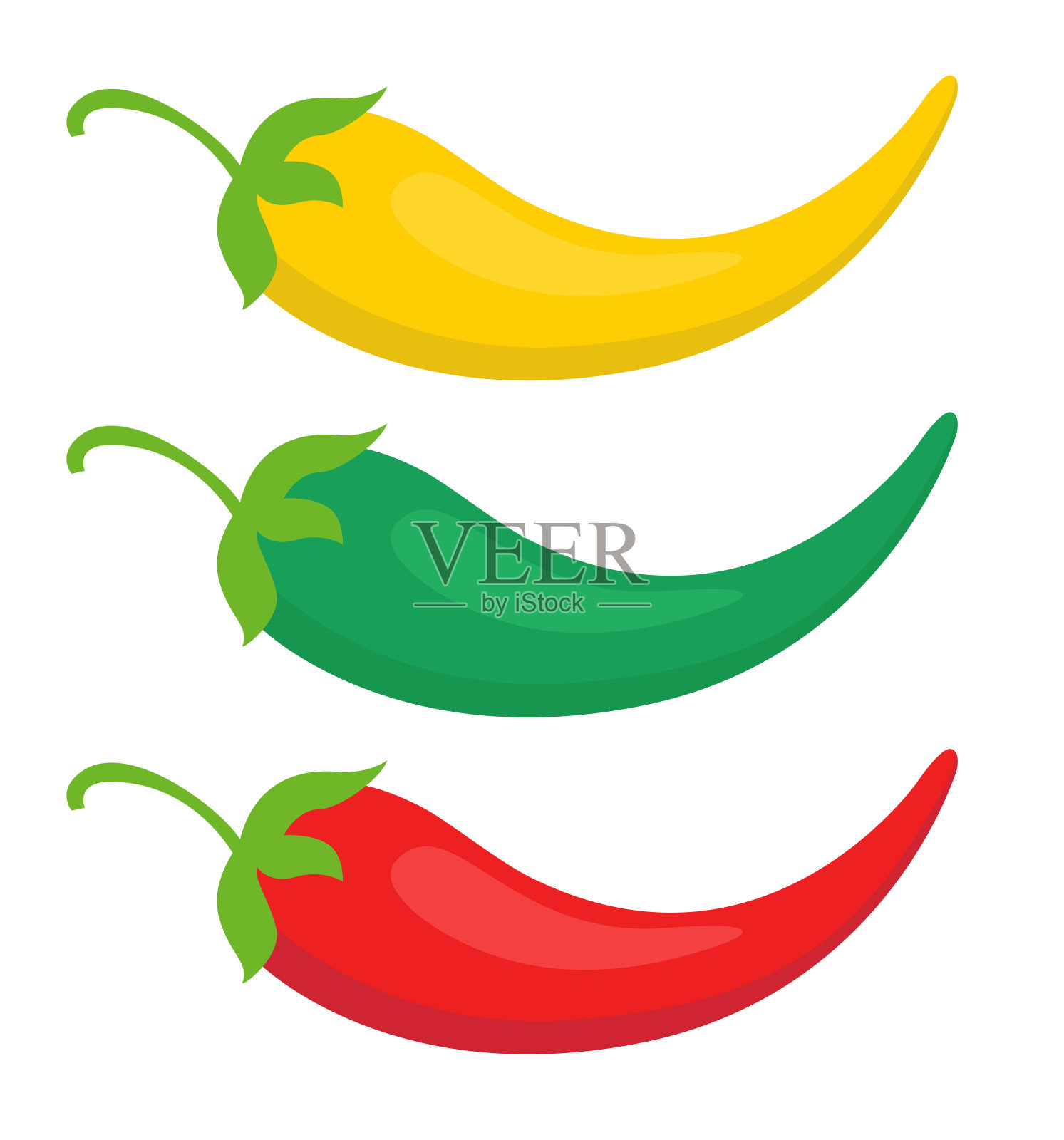 设置颜色辣椒辣椒图标黄，绿色辣椒和红辣椒矢量图孤立设计元素图片