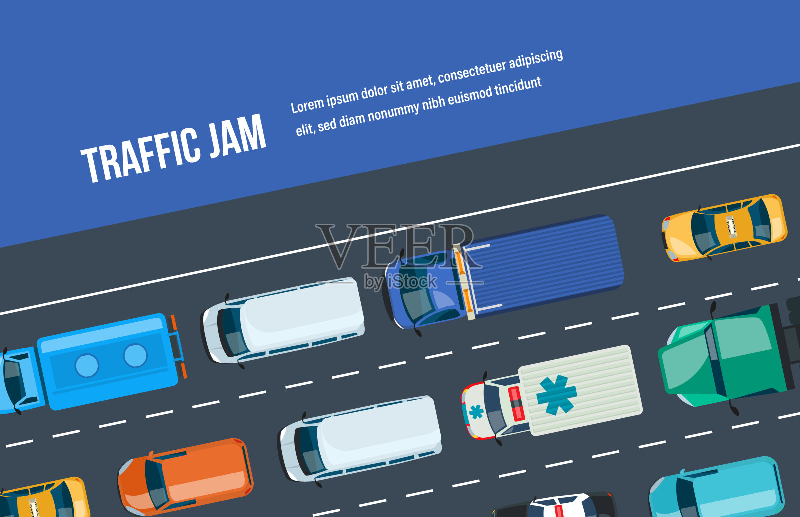 交通堵塞。市内交通有汽车和高速公路、高速公路插画图片素材