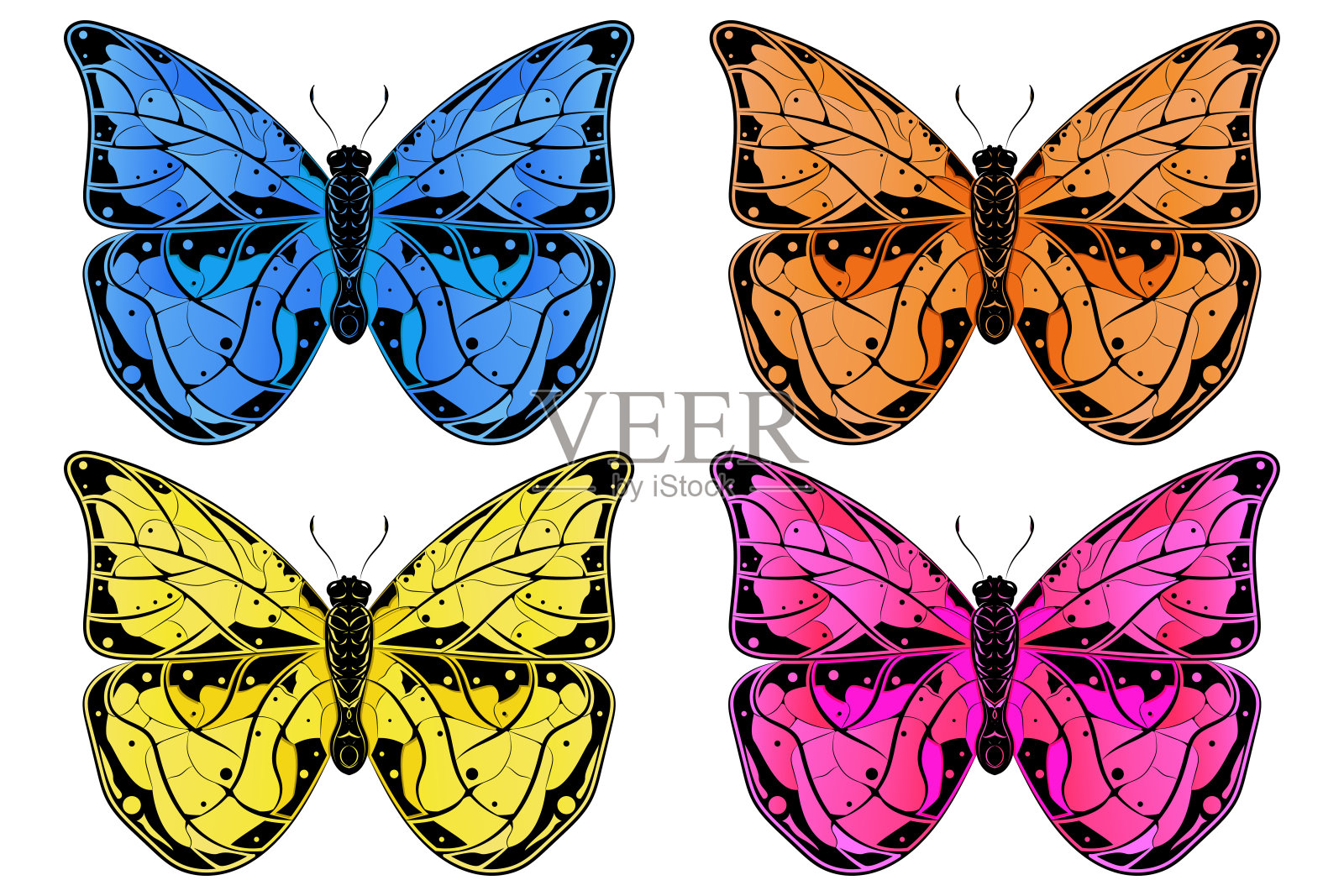 蝴蝶。颜色的集合设计元素图片