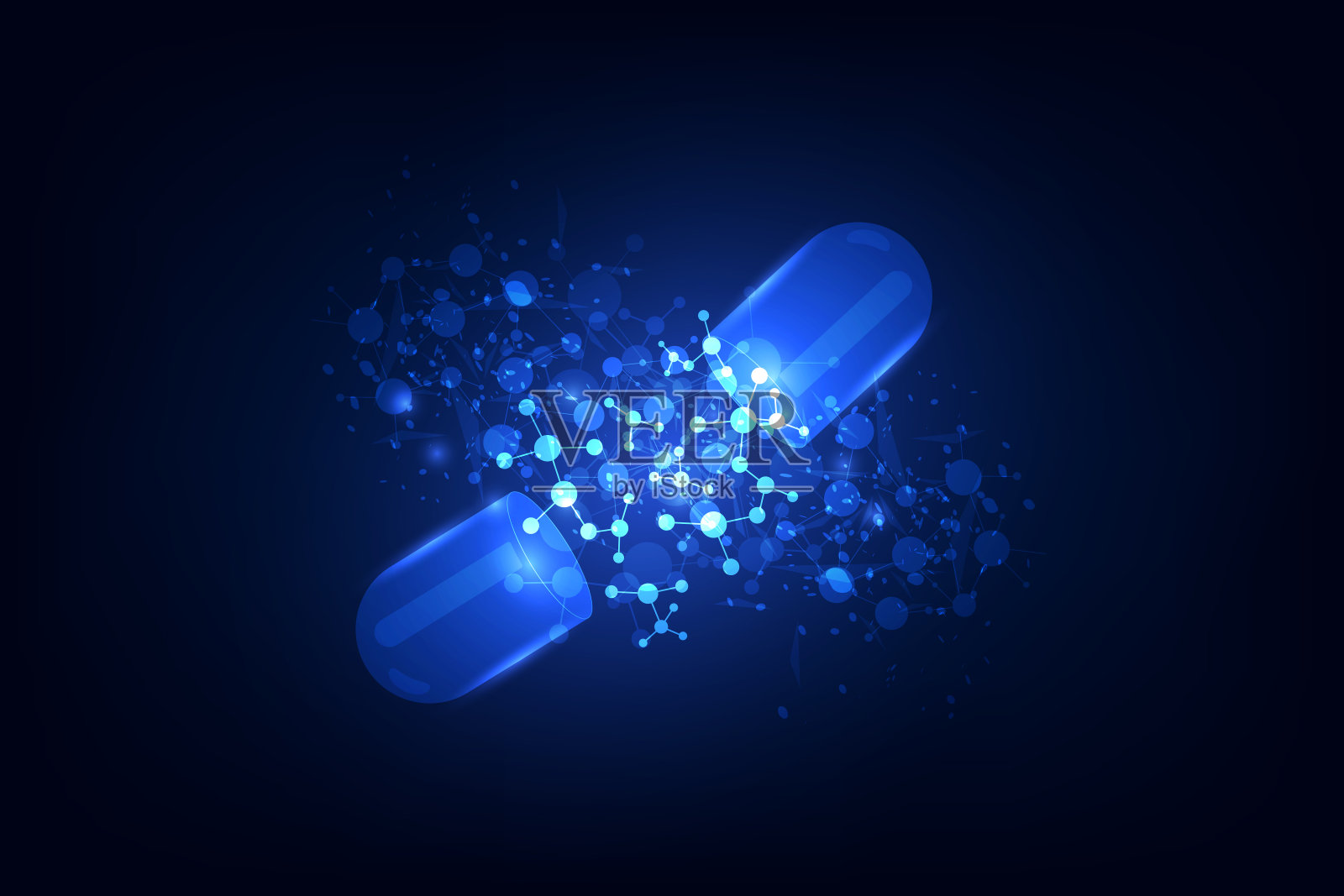 医疗保健技术的概念，现实透明药丸的图形，里面有抽象的未来主义DNA插画图片素材