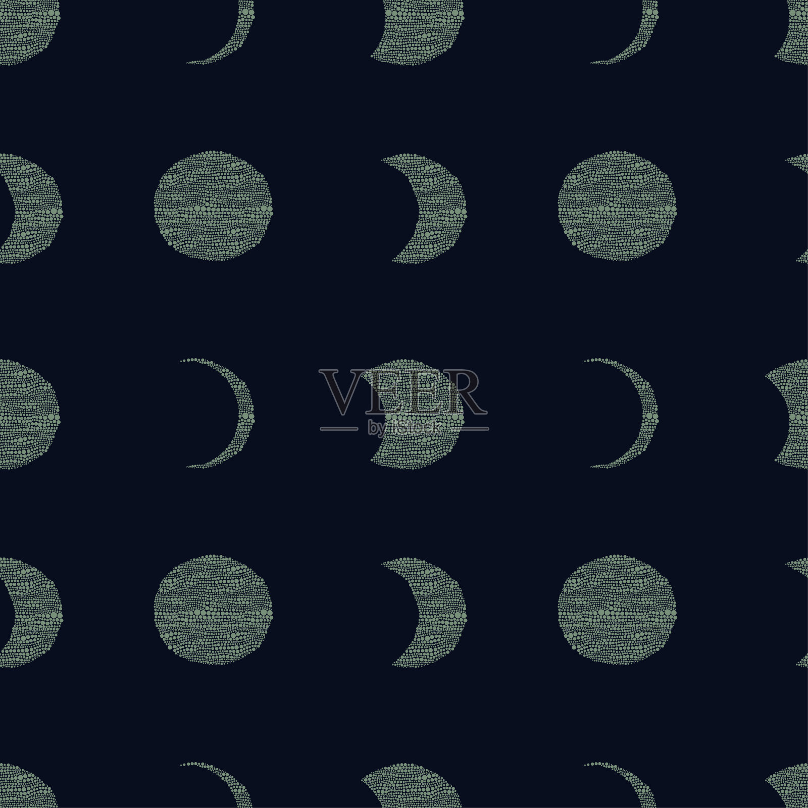 带有月食相位的矢量图案，在黑暗背景上的抽象图案插画图片素材