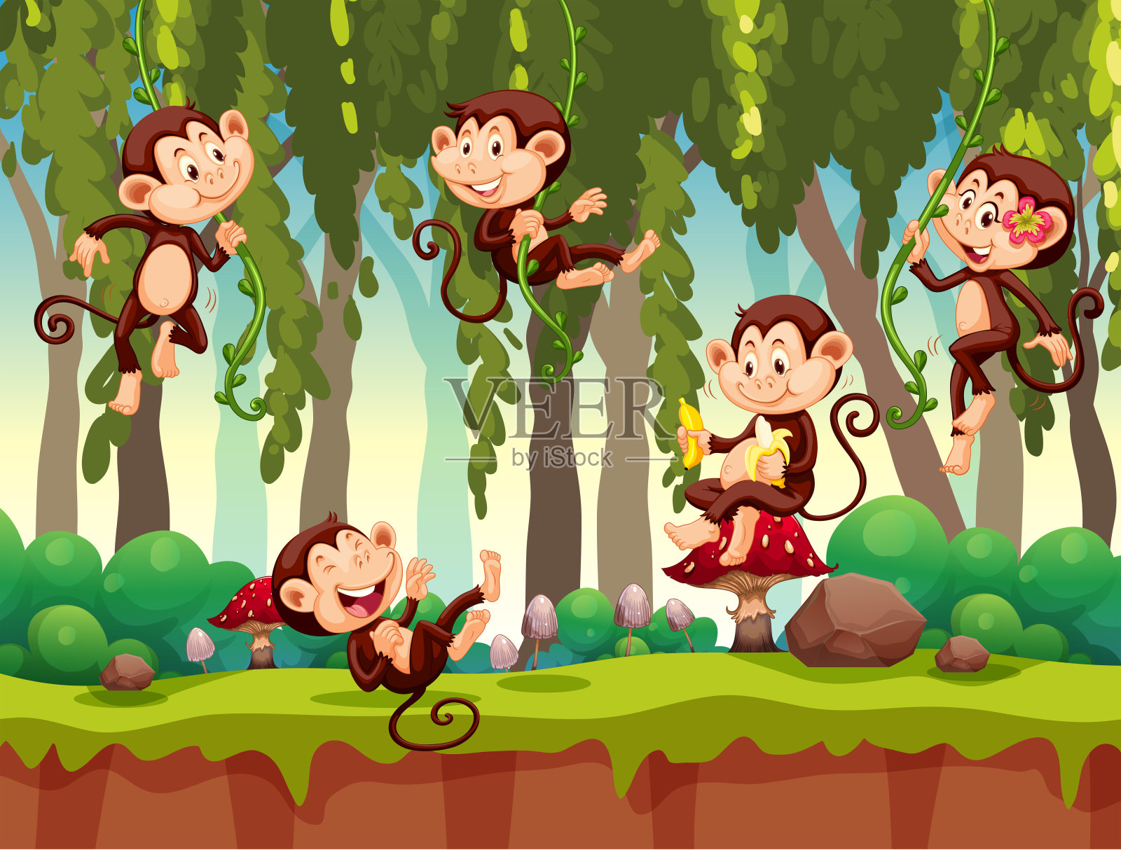 丛林中的猴子插画图片素材