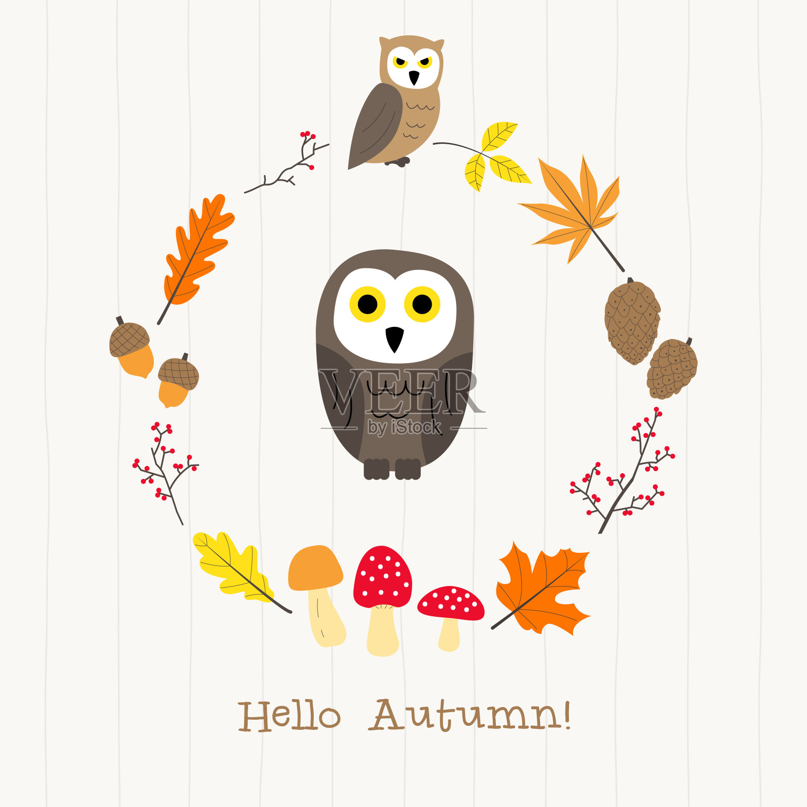 猫头鹰与秋天的框架卡插画图片素材