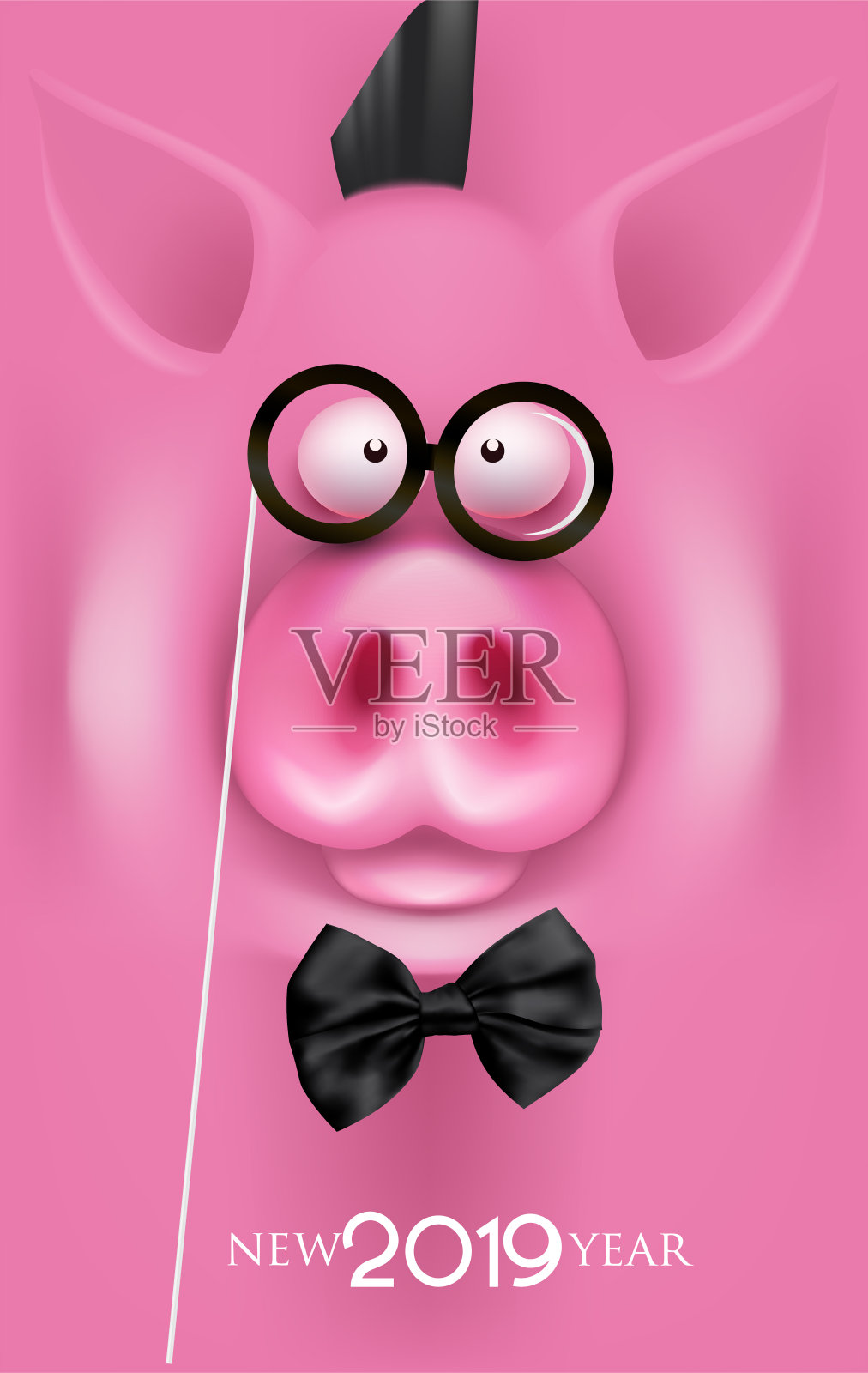 新年2019横幅上印着粉红猪脸。矢量图插画图片素材