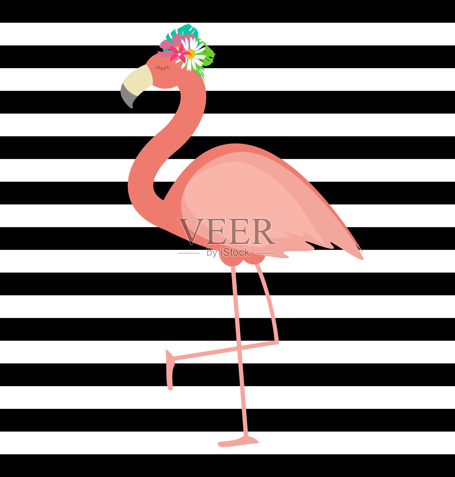 可爱的粉红色火烈鸟背景矢量插图插画图片素材
