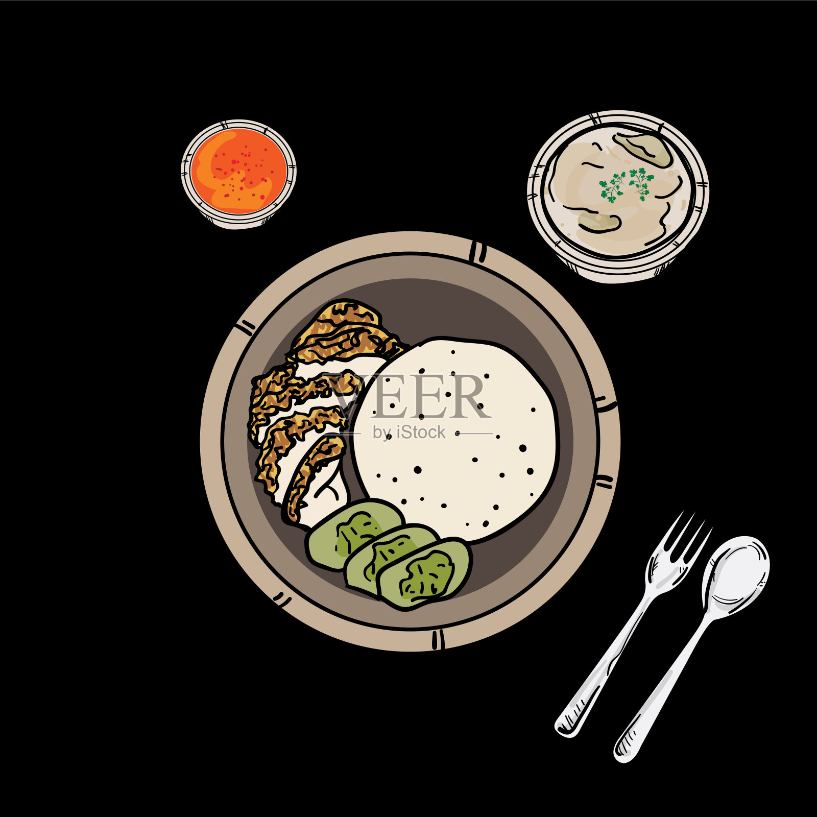泰国菜炸鸡饭插画图片素材