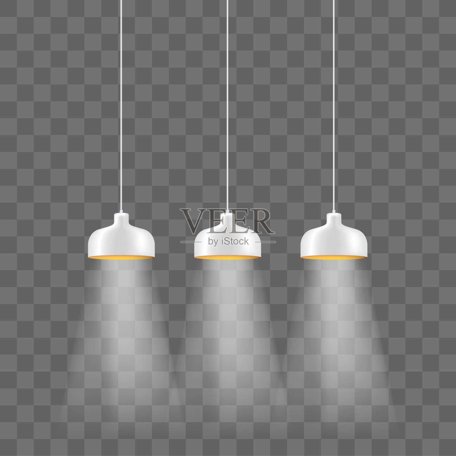 现代白色金属灯罩电气照明装置。阁楼天花板灯孤立在透明的背景上。简约的室内设计。插画图片素材