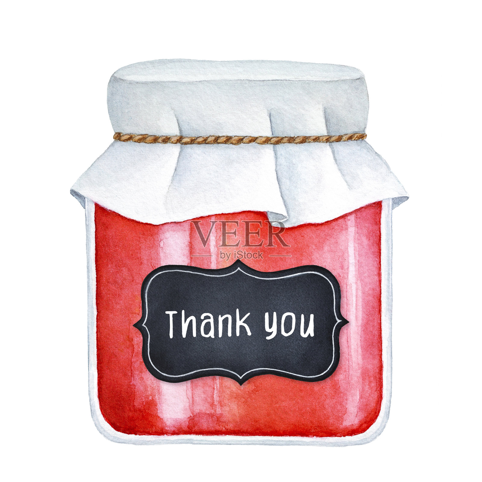 可爱的果酱罐，上面有黑色的黑板贴纸，上面写着“谢谢”。插画图片素材