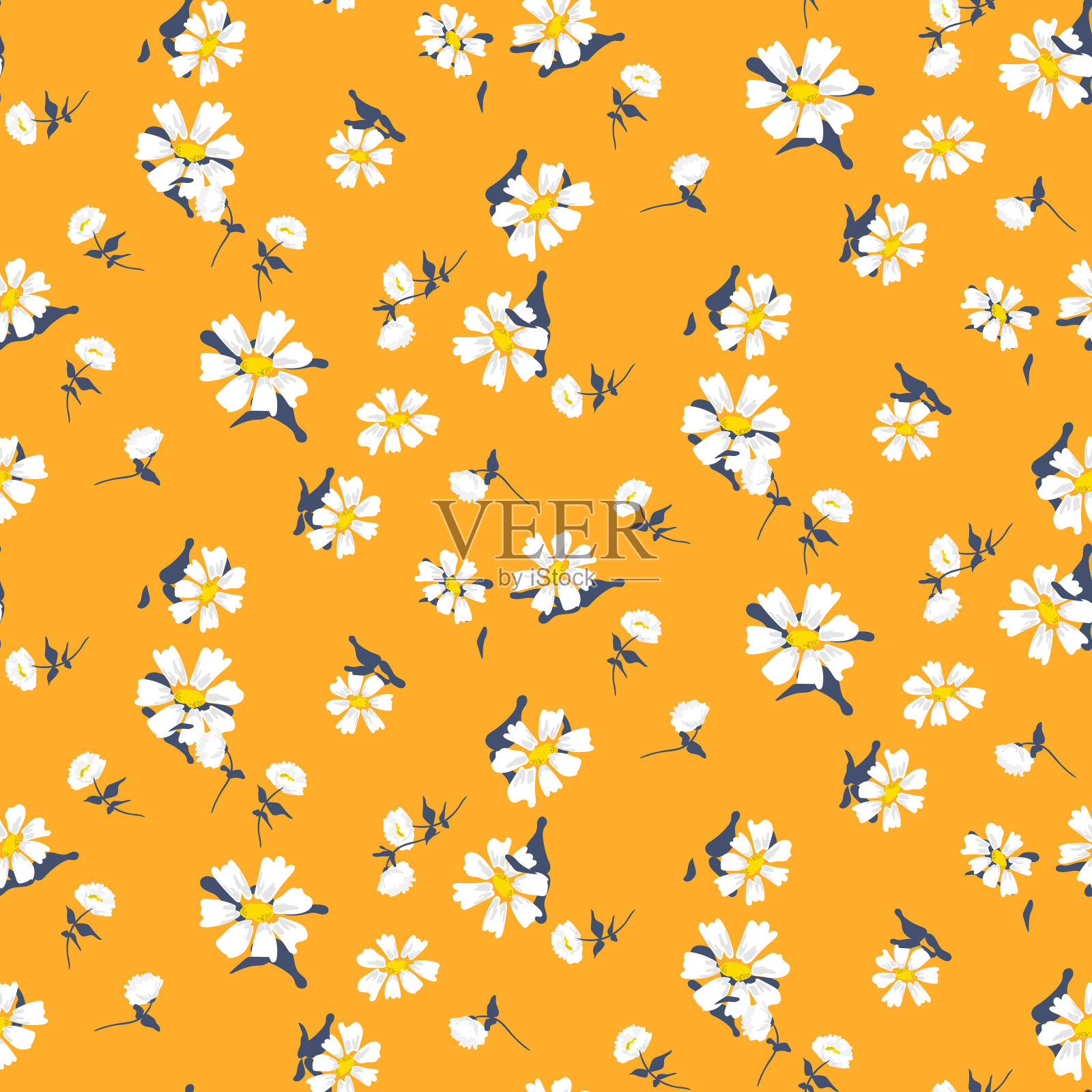 复古菊简单的黄色花朵无缝矢量图案插画图片素材