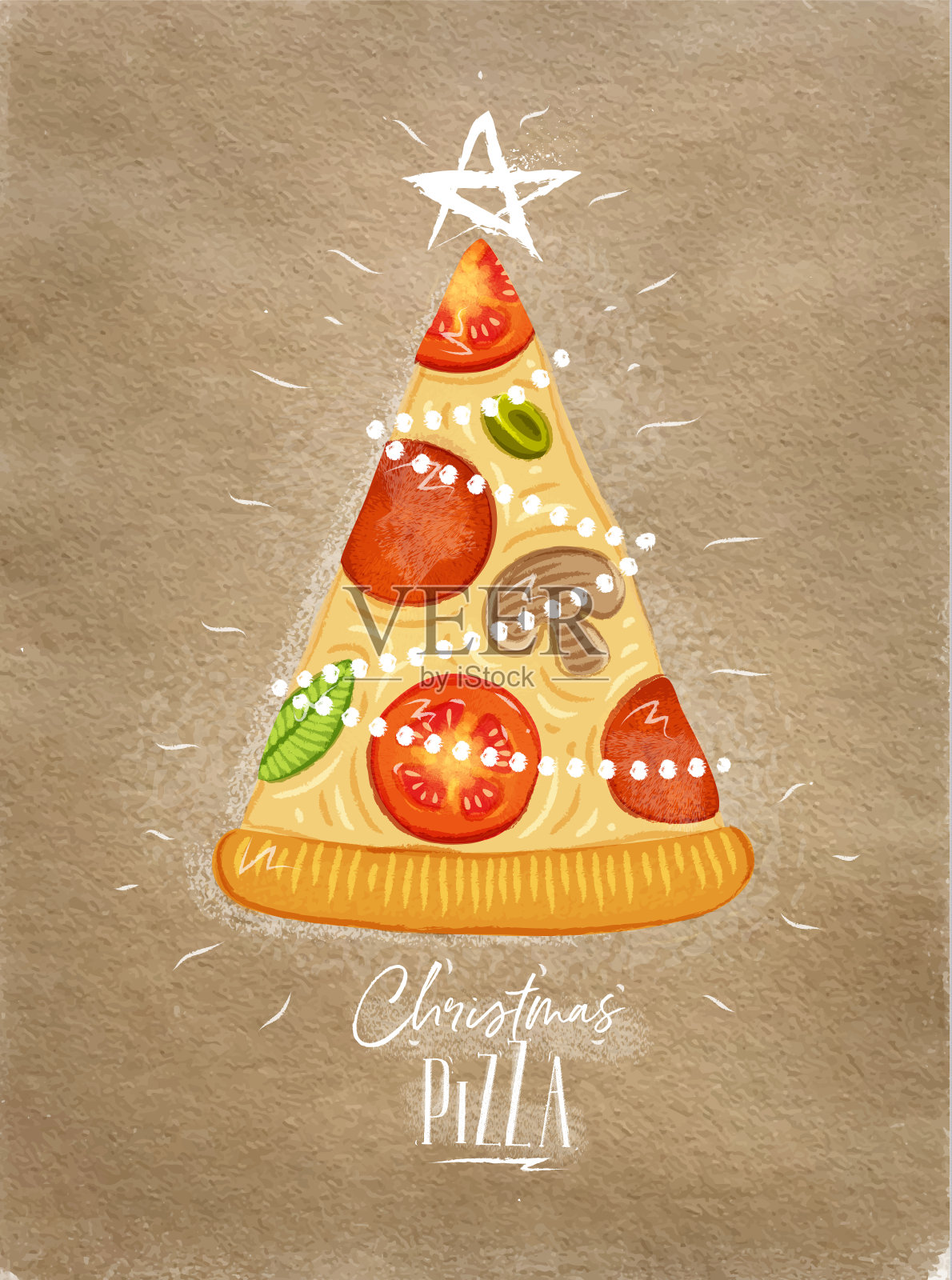 海报圣诞树披萨手艺插画图片素材