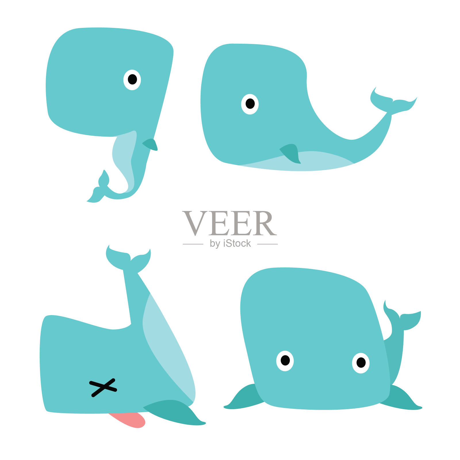 可爱的小蓝鲸在各种姿势，卡通人物设计元素图片