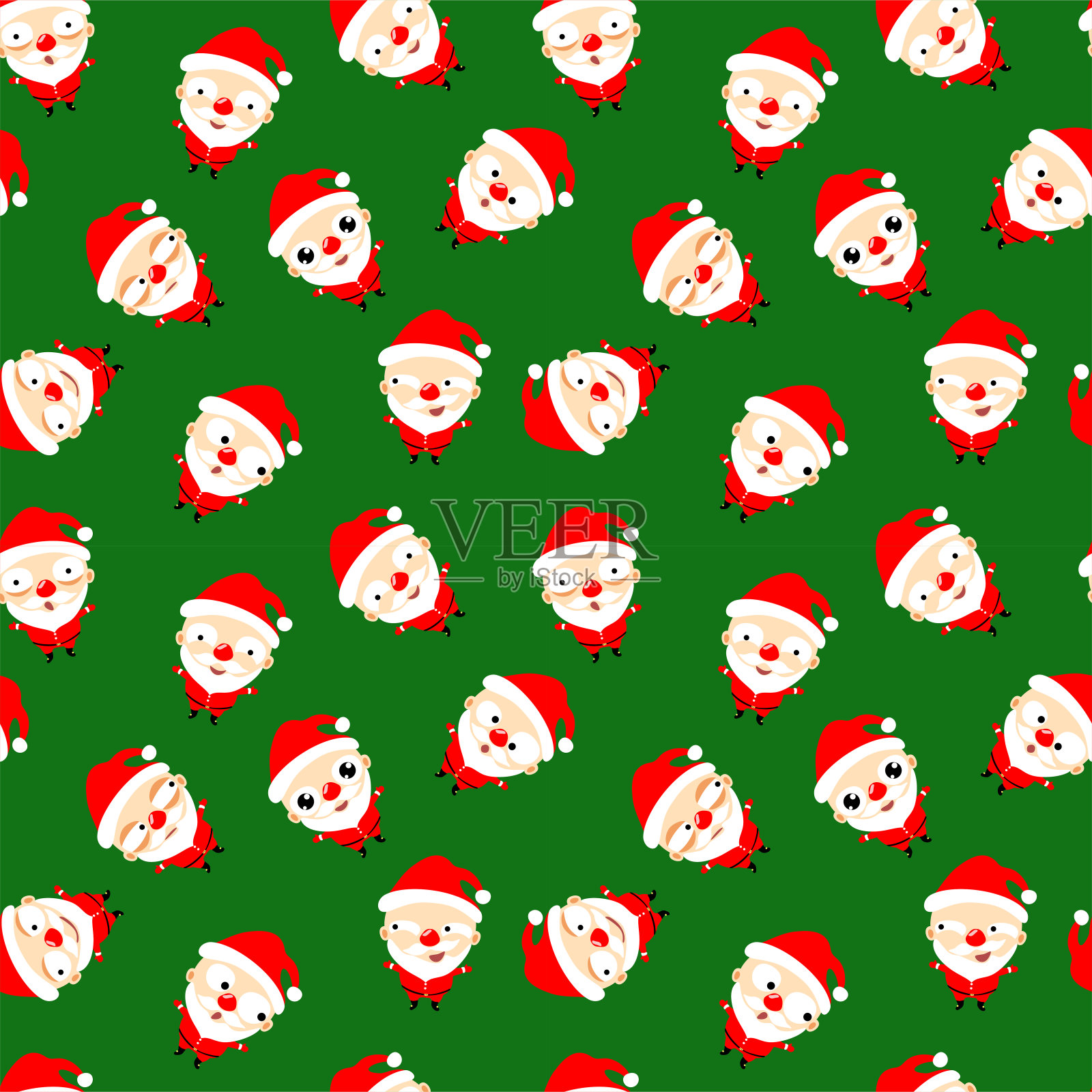 无缝图案的可爱卡通圣诞老人在蓝色的背景。圣诞emoji。矢量图插画图片素材
