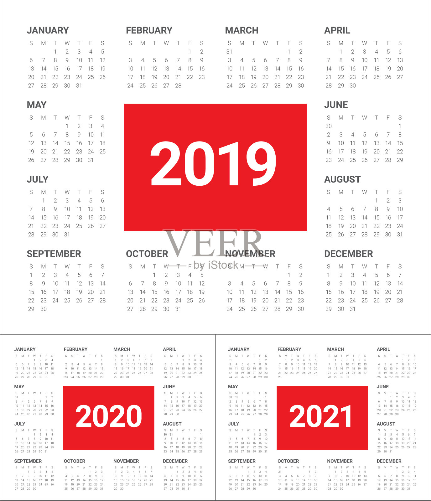 2019年2020年2021年日历矢量设计模板插画图片素材