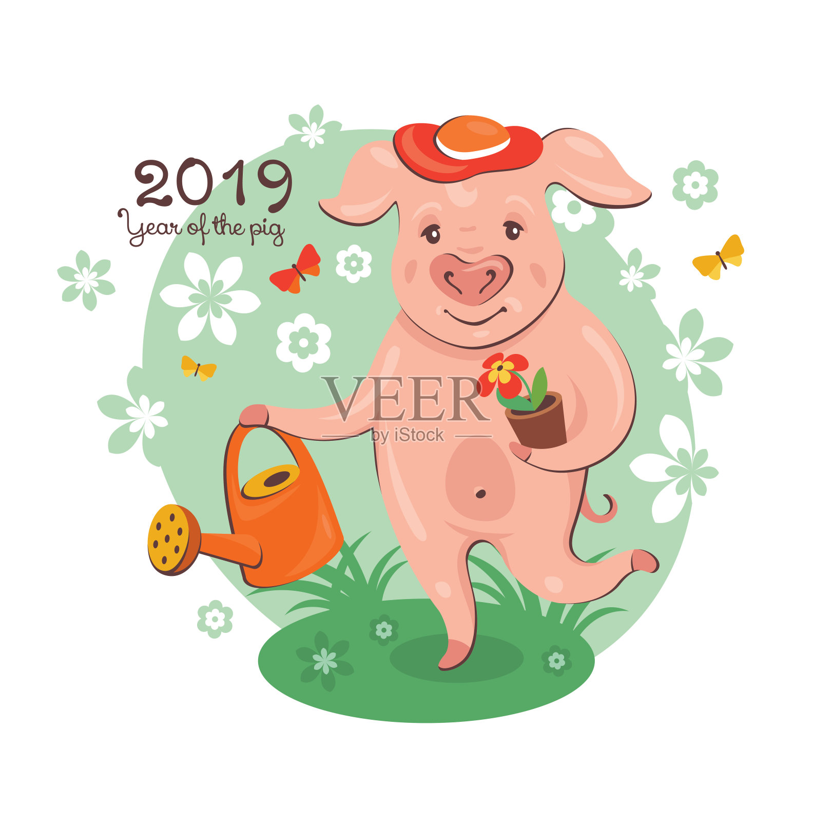 2019年猪年贺卡插画图片素材