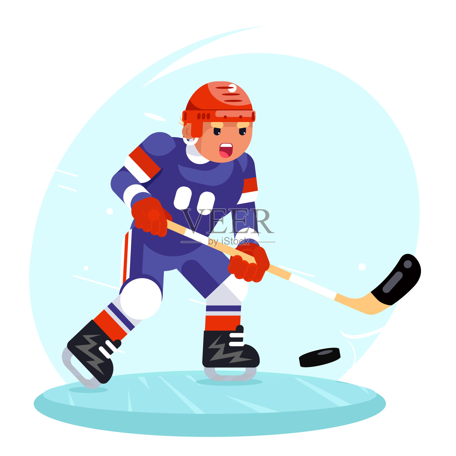 冰球运动员棍子冰球溜冰鞋平面设计矢量插图插画图片素材