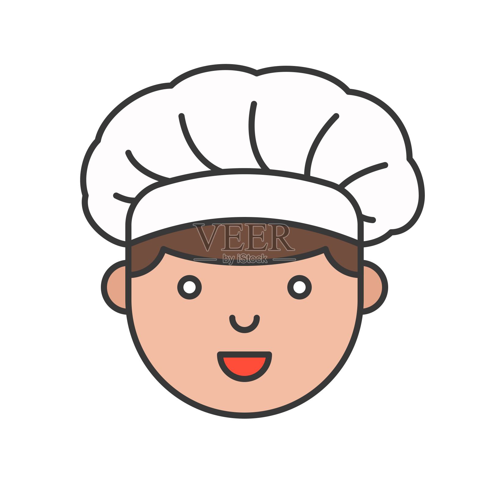 可爱的厨师头填充轮廓图标，可编辑的笔触插画图片素材