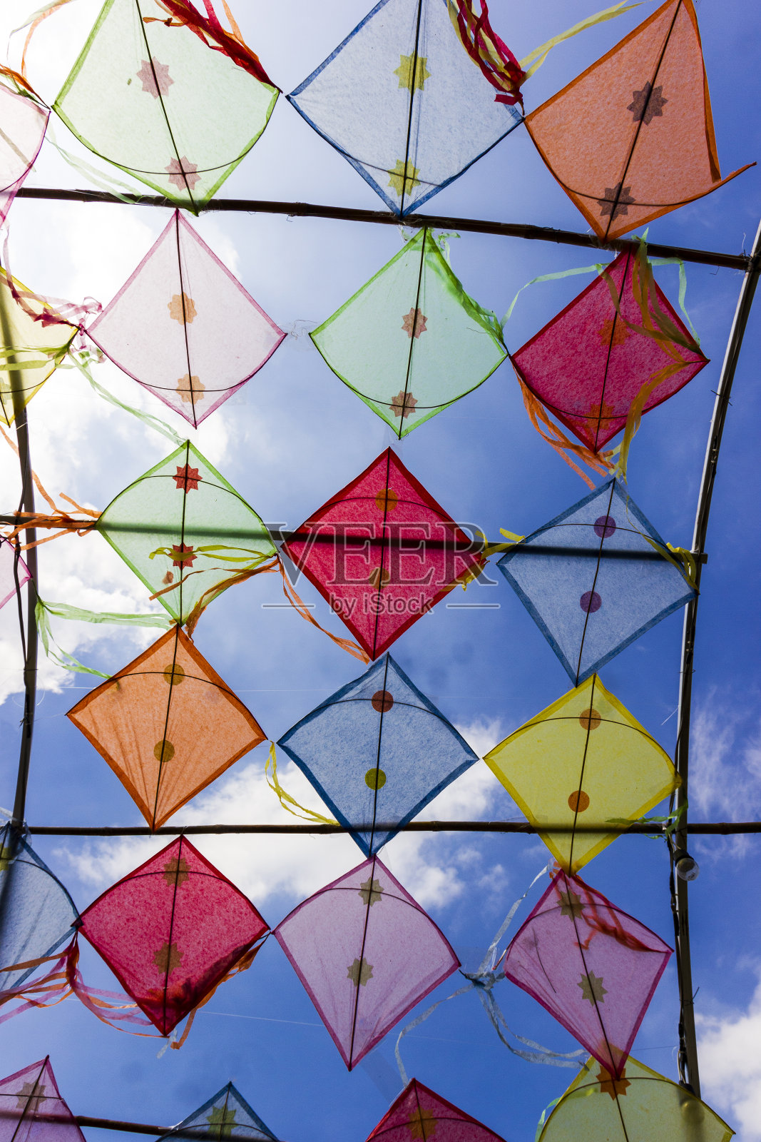 泰国五颜六色的风筝与蓝天照片摄影图片