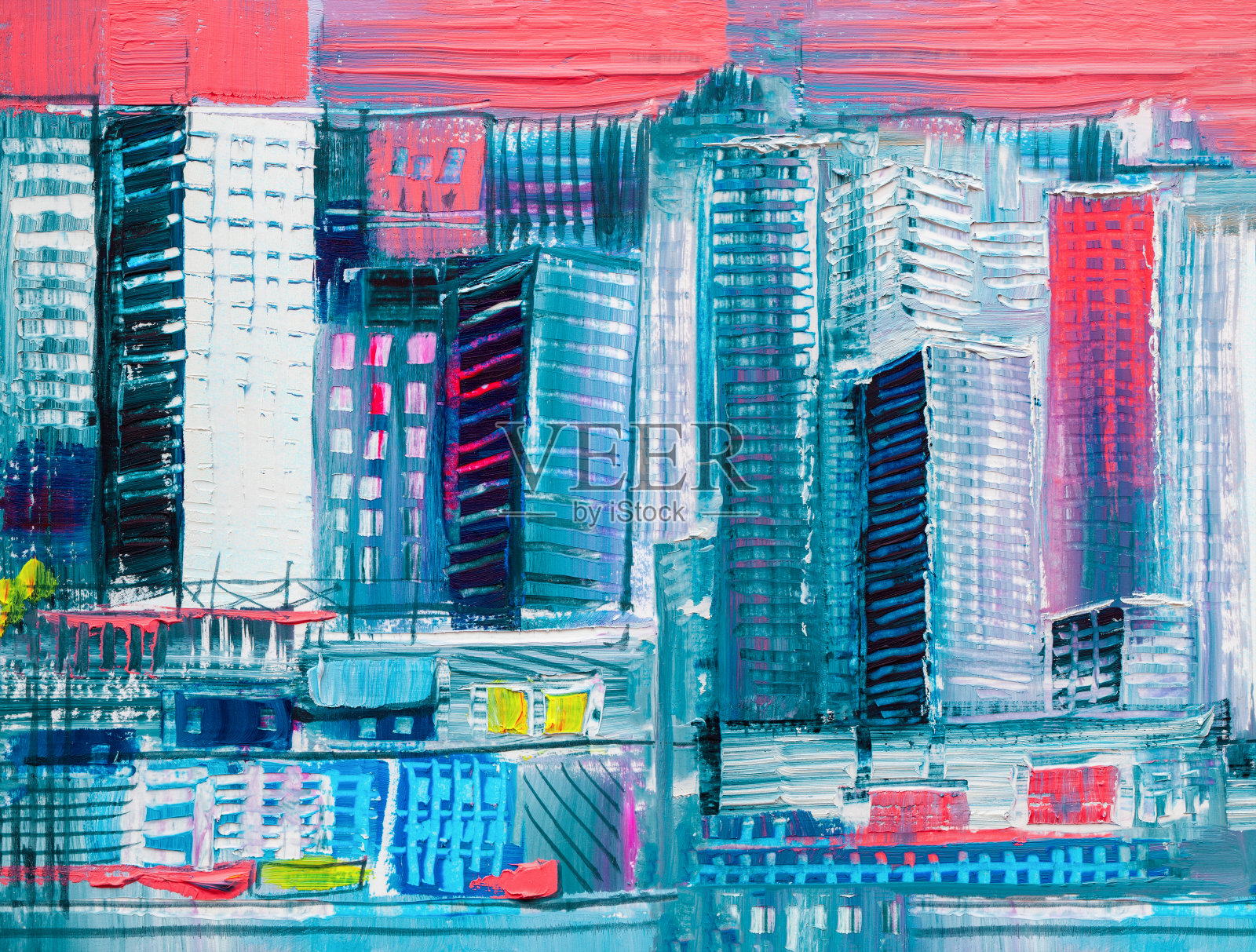 城市摩天大楼的抽象画。插画图片素材